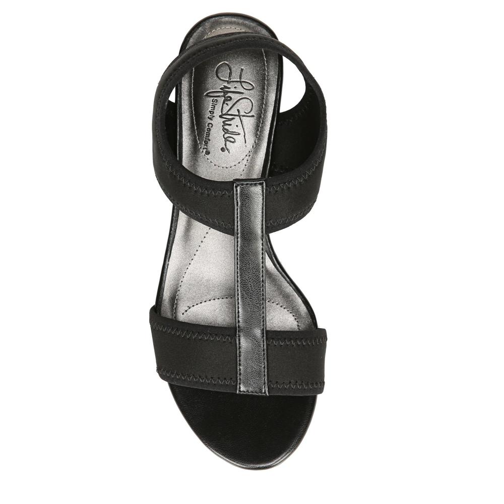 LifeStride Women's Yule Black Wedge Sandal - Wide Width Available