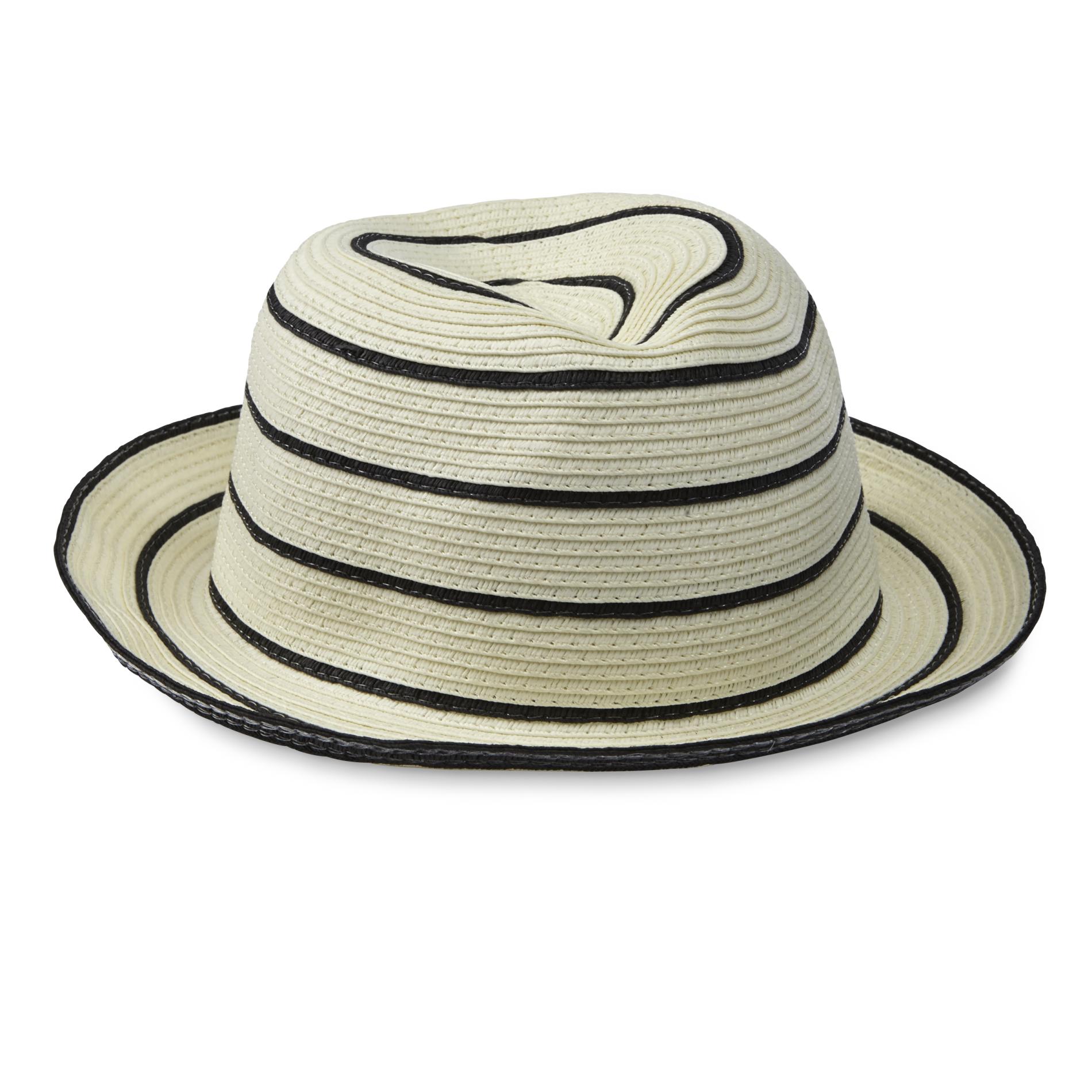 Women's Cream/Black Straw Fedora Hat
