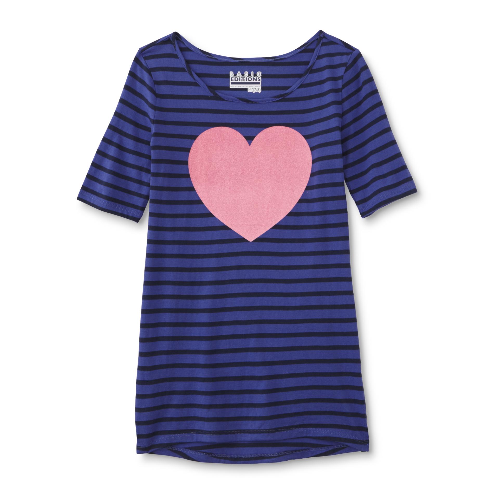 Basic Editions Girl's Graphic Tunic - Heart & Striped