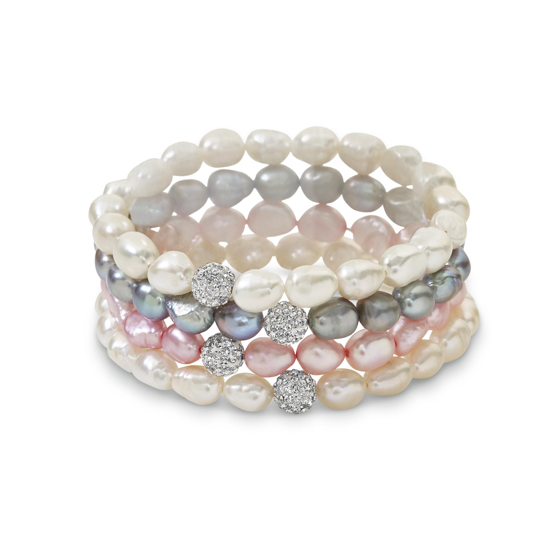 4-Piece Cultured Freshwater Pearl Stretch Bracelet Set