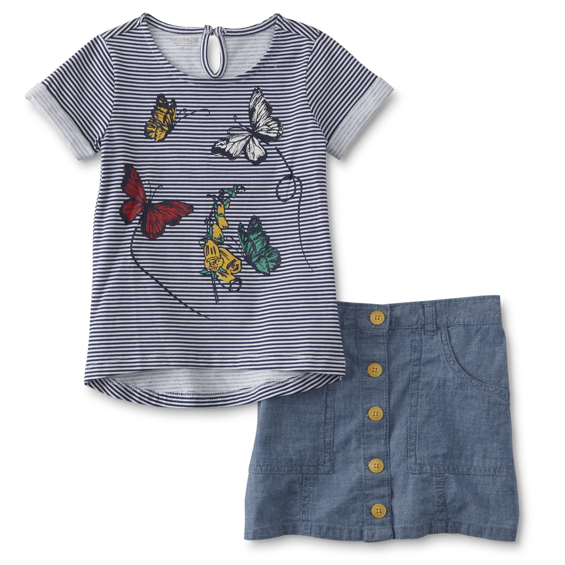 Toughskins Infant & Toddler Girls' Graphic T-Shirt & Skirt - Butterflies & Striped
