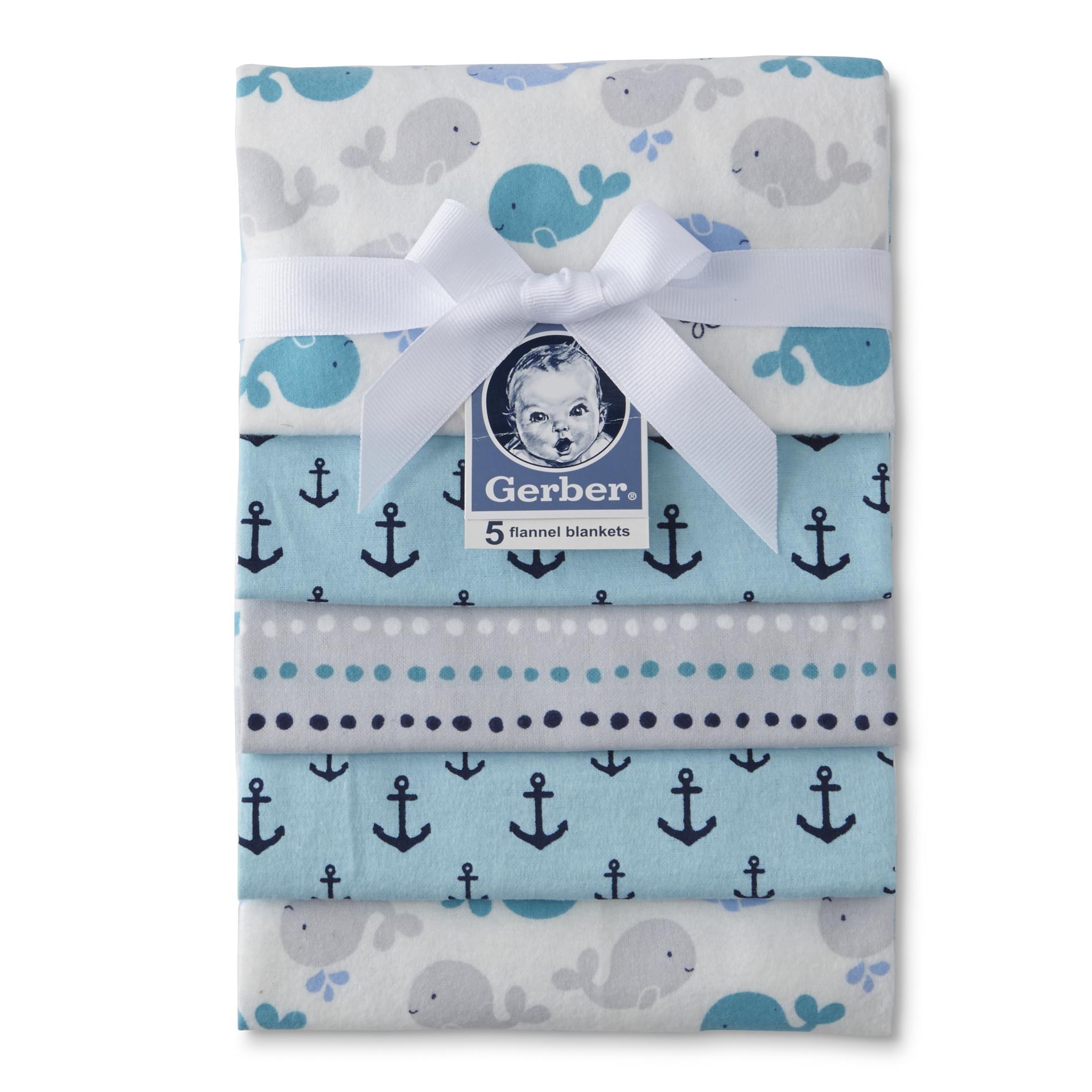 Gerber Infant Boys' 5-Pack Receiving Blankets - Anchors & Whales