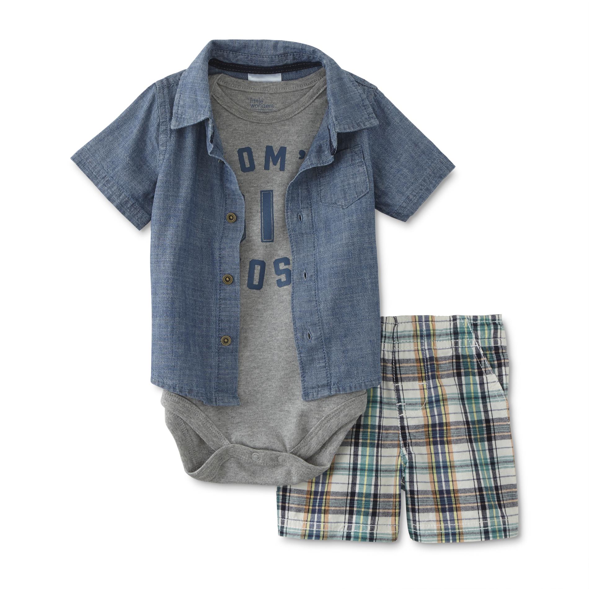 Little Wonders Infant Boys' Chambray Shirt, Bodysuit & Shorts - Mom's Big Boss