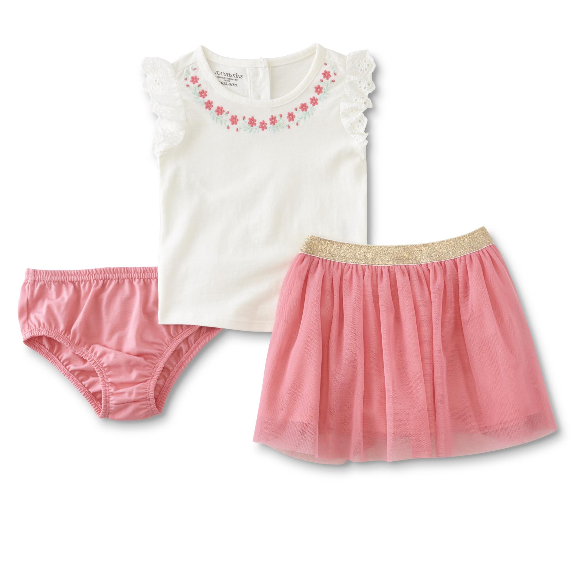 Toughskins Infant Girls' T-Shirt, Skirt & Diaper Cover - Floral