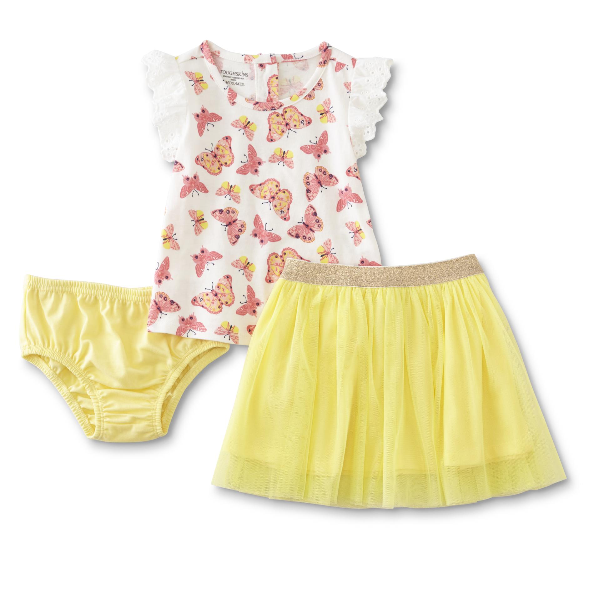 Toughskins Infant Girls' T-Shirt, Skirt & Diaper Cover - Butterfly