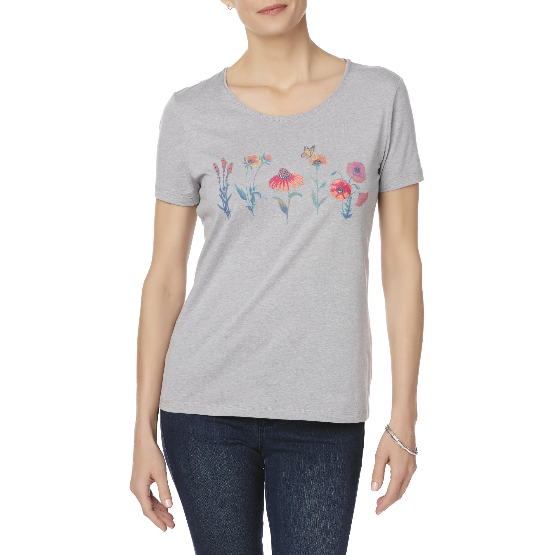 Laura Scott Women's Embellished Scoop Neck T-Shirt - Floral