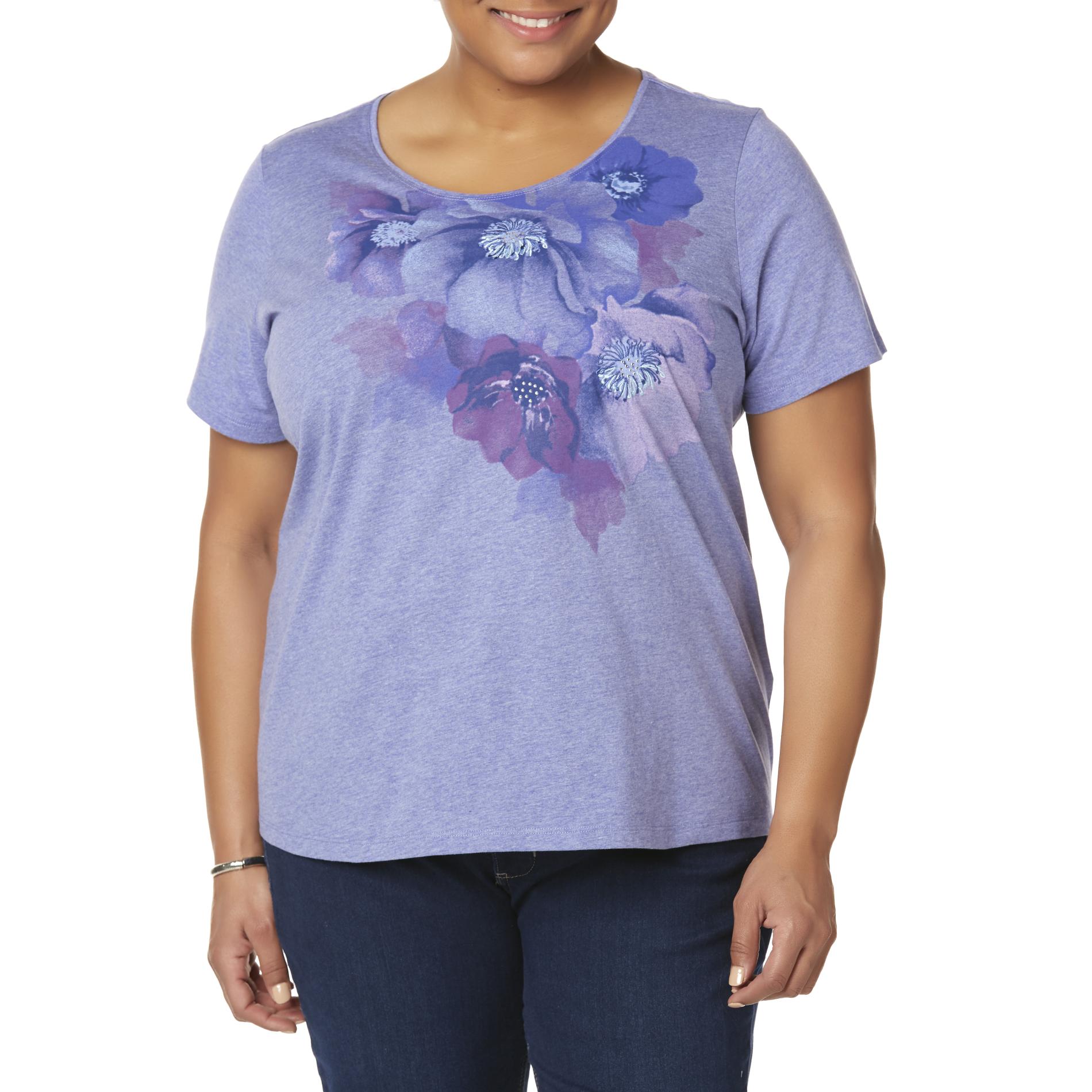 Laura Scott Women's Plus Embellished Graphic T-Shirt - Floral