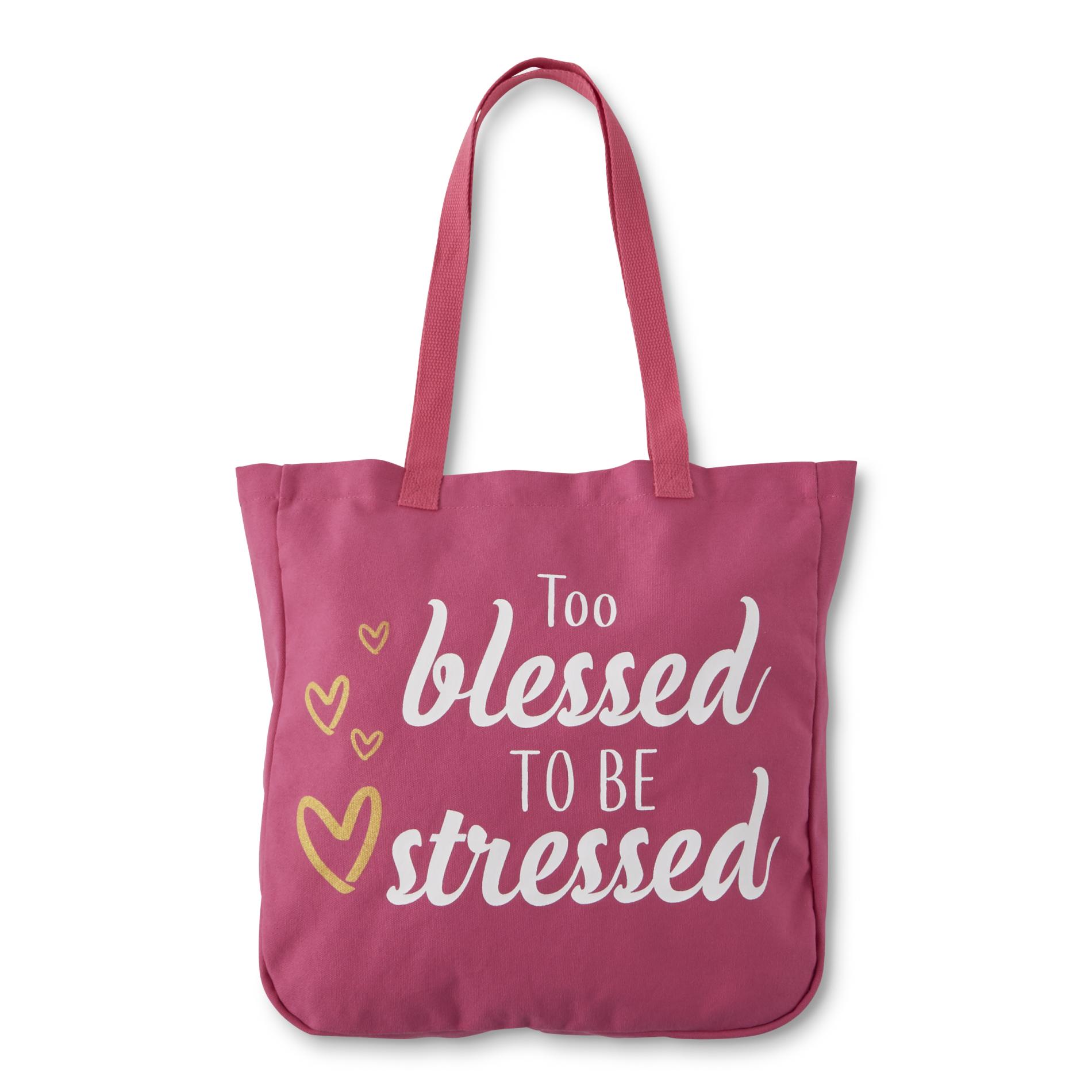 Women's Graphic Tote Bag - Too Blessed to Be Stressed