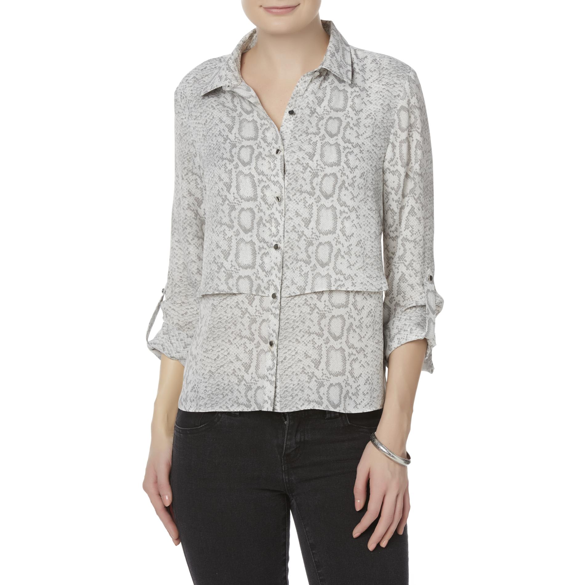 Simply Styled Women's Tiered Blouse - Snakeskin Printx