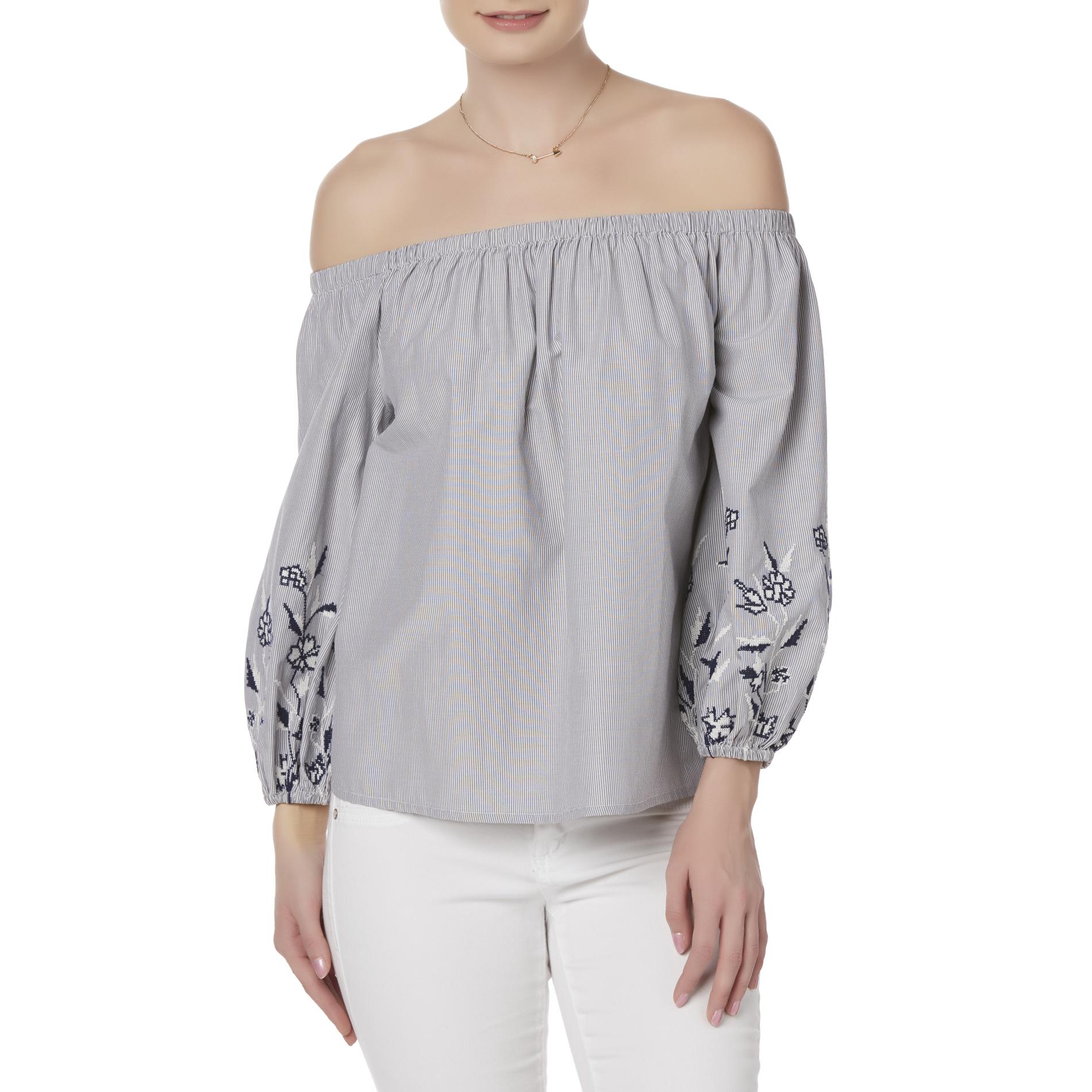 Simply Styled Women’s Off-the-Shoulder Top - Striped, Size: Large, Grey Simply Styled Women’s Off-the-Shoulder Top - Striped, Size: Large, Grey