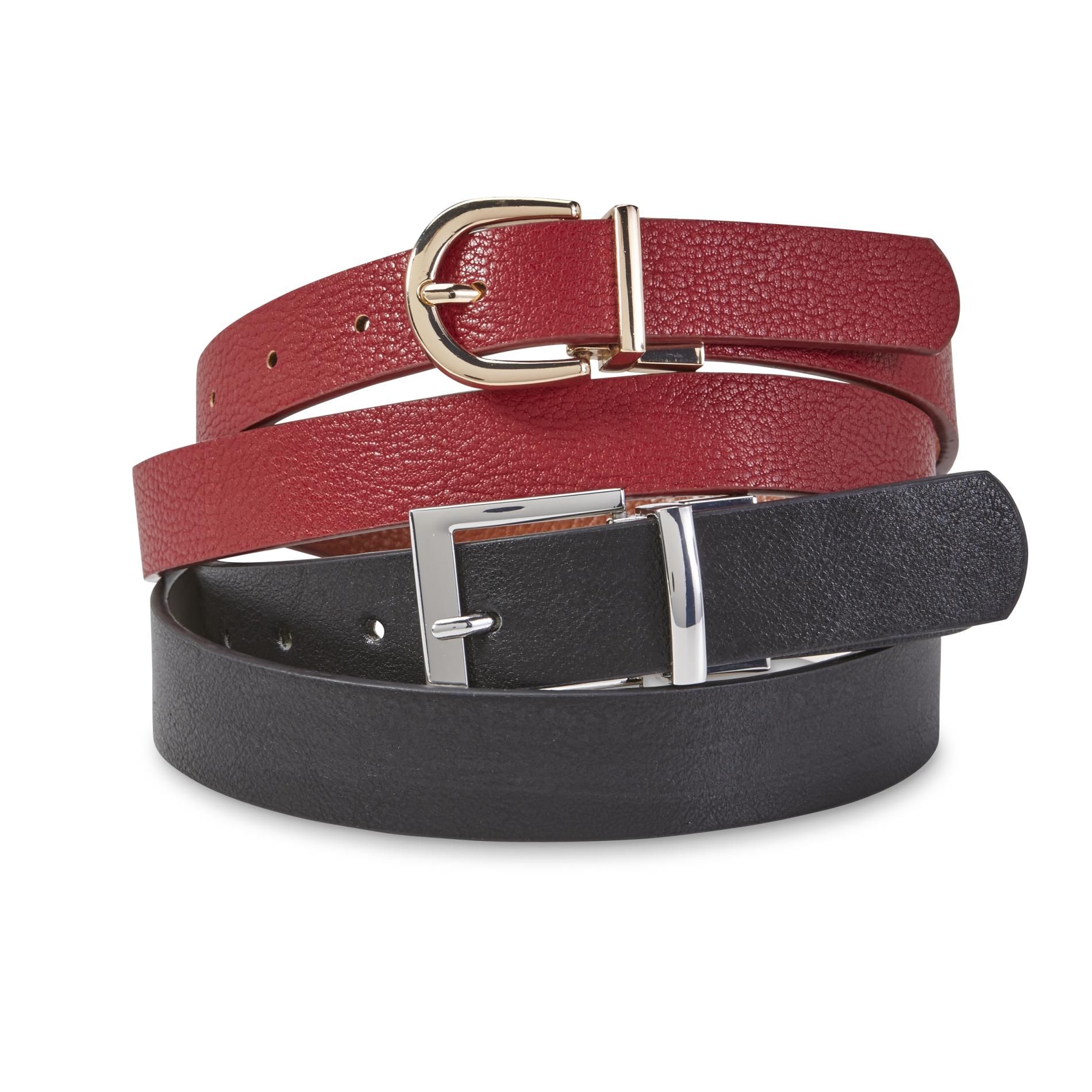 TONY Women's 2-Pack Reversible Belts, Size: XXL, Black/Red