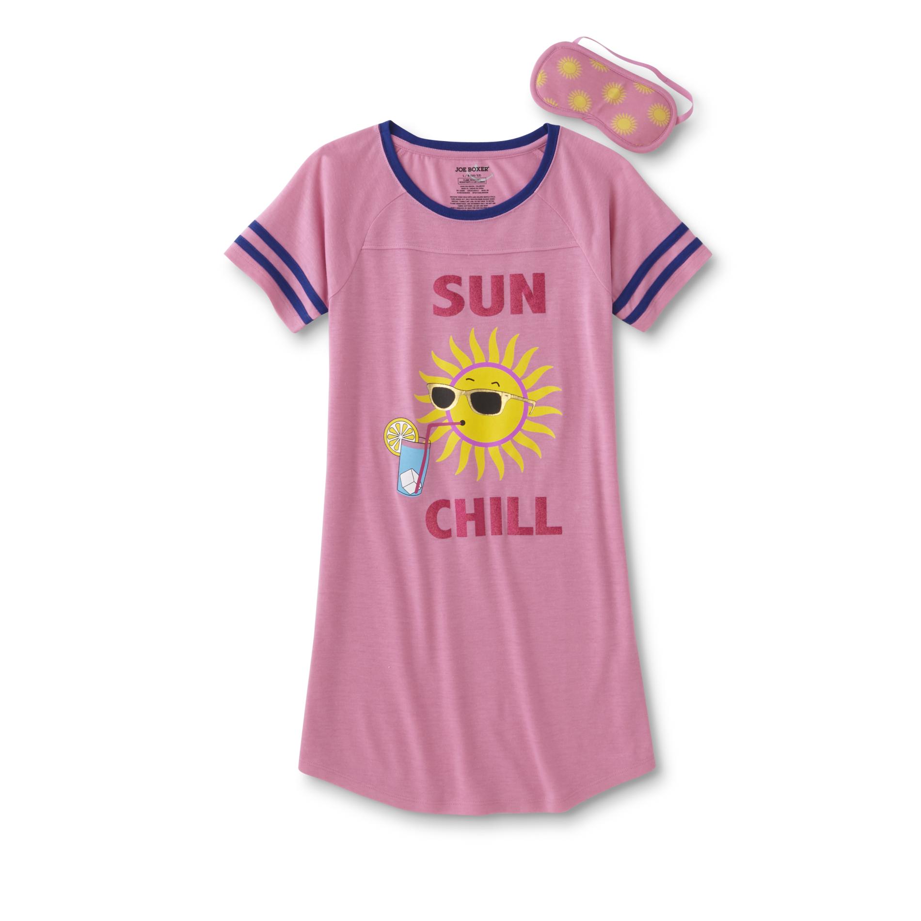 Joe Boxer Girls' Graphic Pajama Shirt Dress & Sleep Mask - Sun Chill