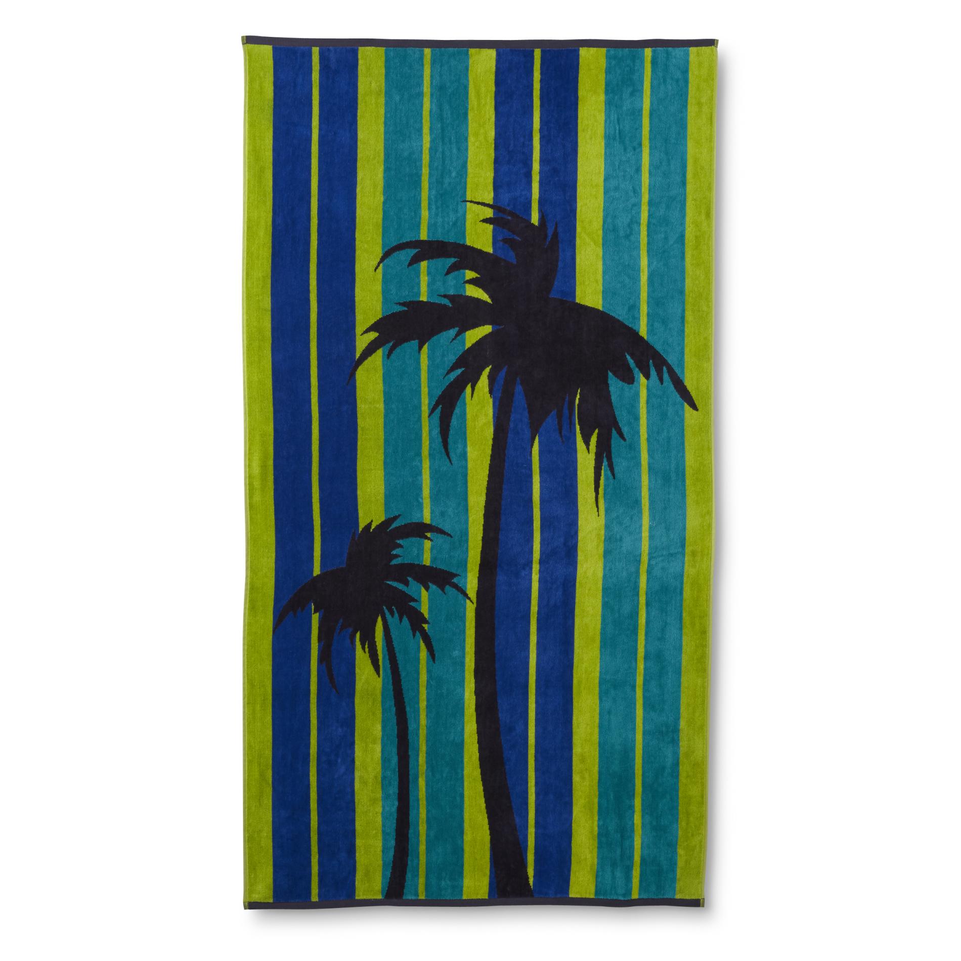 Essential Home Jacquard Beach Towel - Striped & Palm Trees