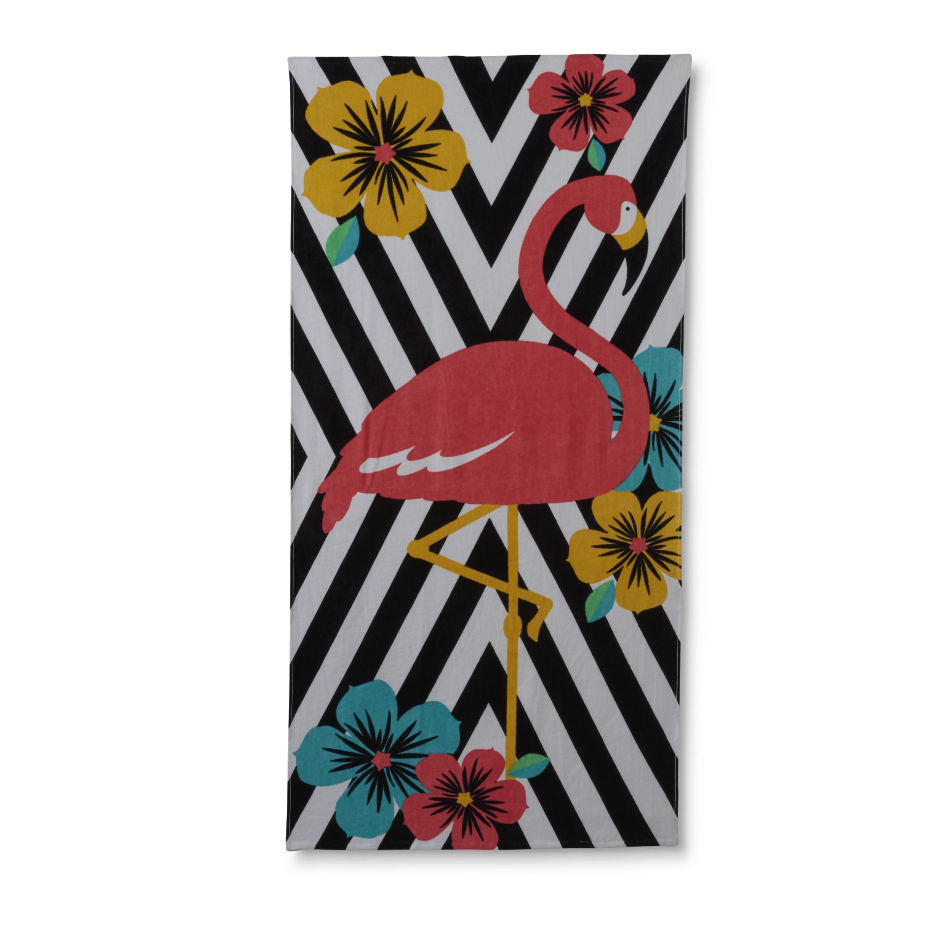 Essential Home Beach Towel - Flamingo & Hibiscus Blossoms