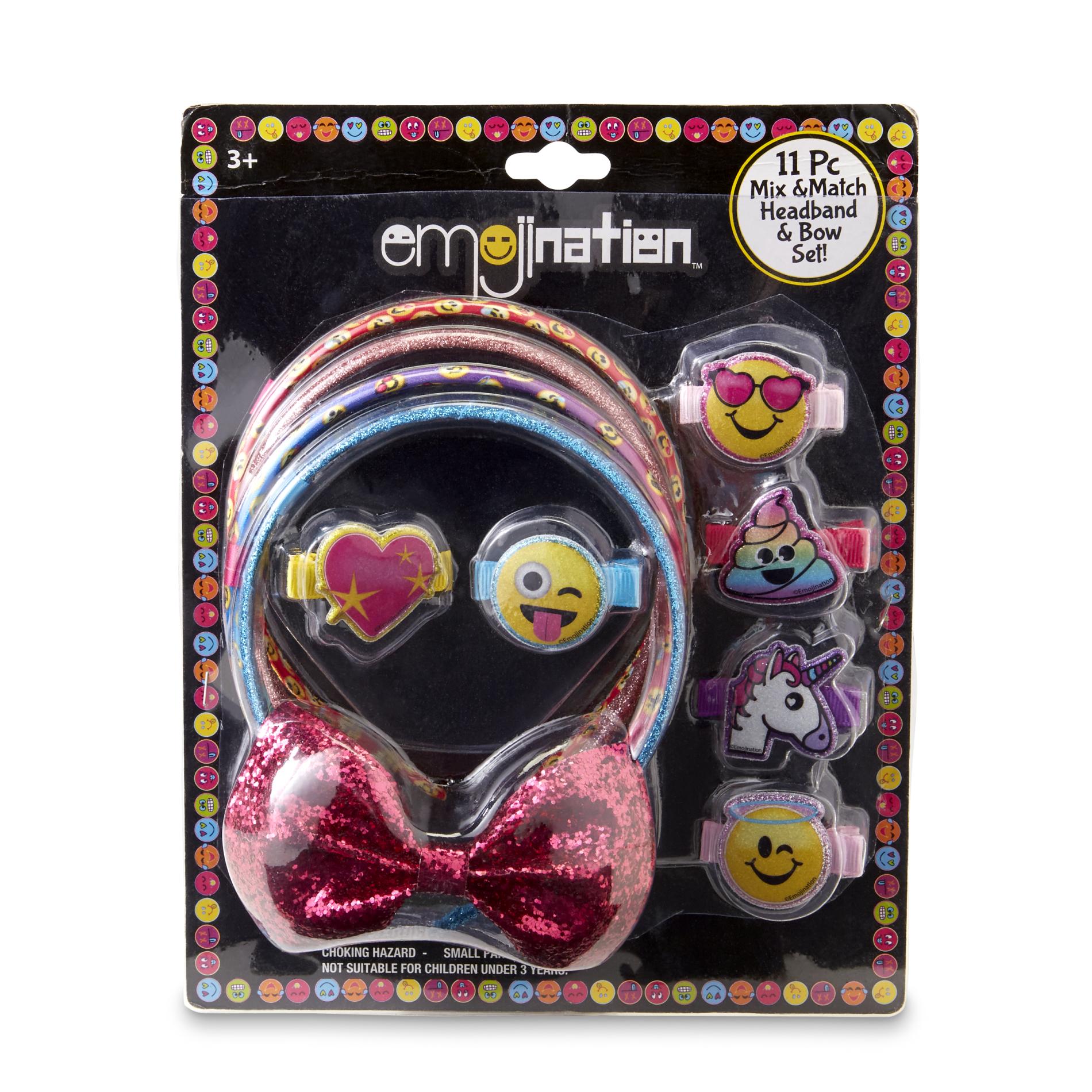 Girls' 11-Pack Headbands & Bows - Emojis