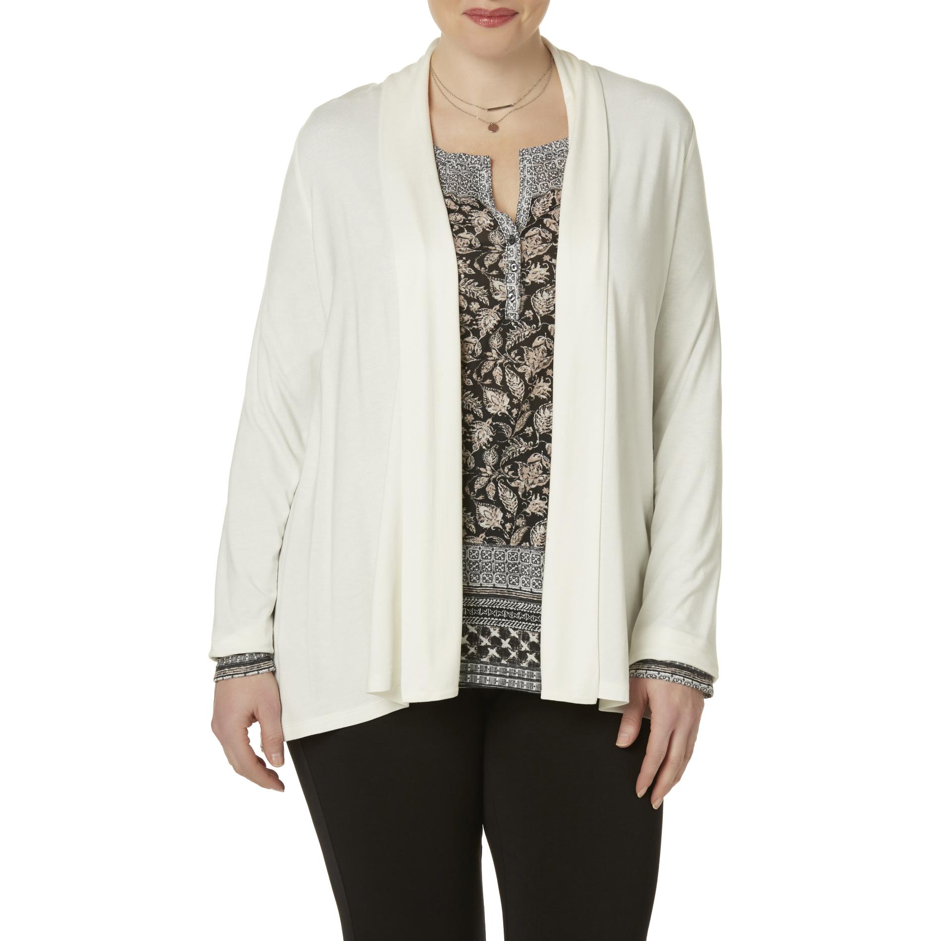 Simply Emma Women's Plus Open Front Cardigan