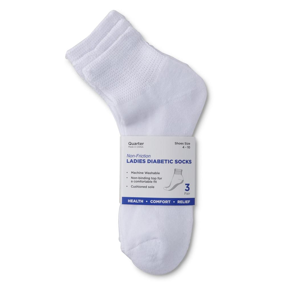 Women's 3-Pairs Non-Friction Diabetic Quarter Socks