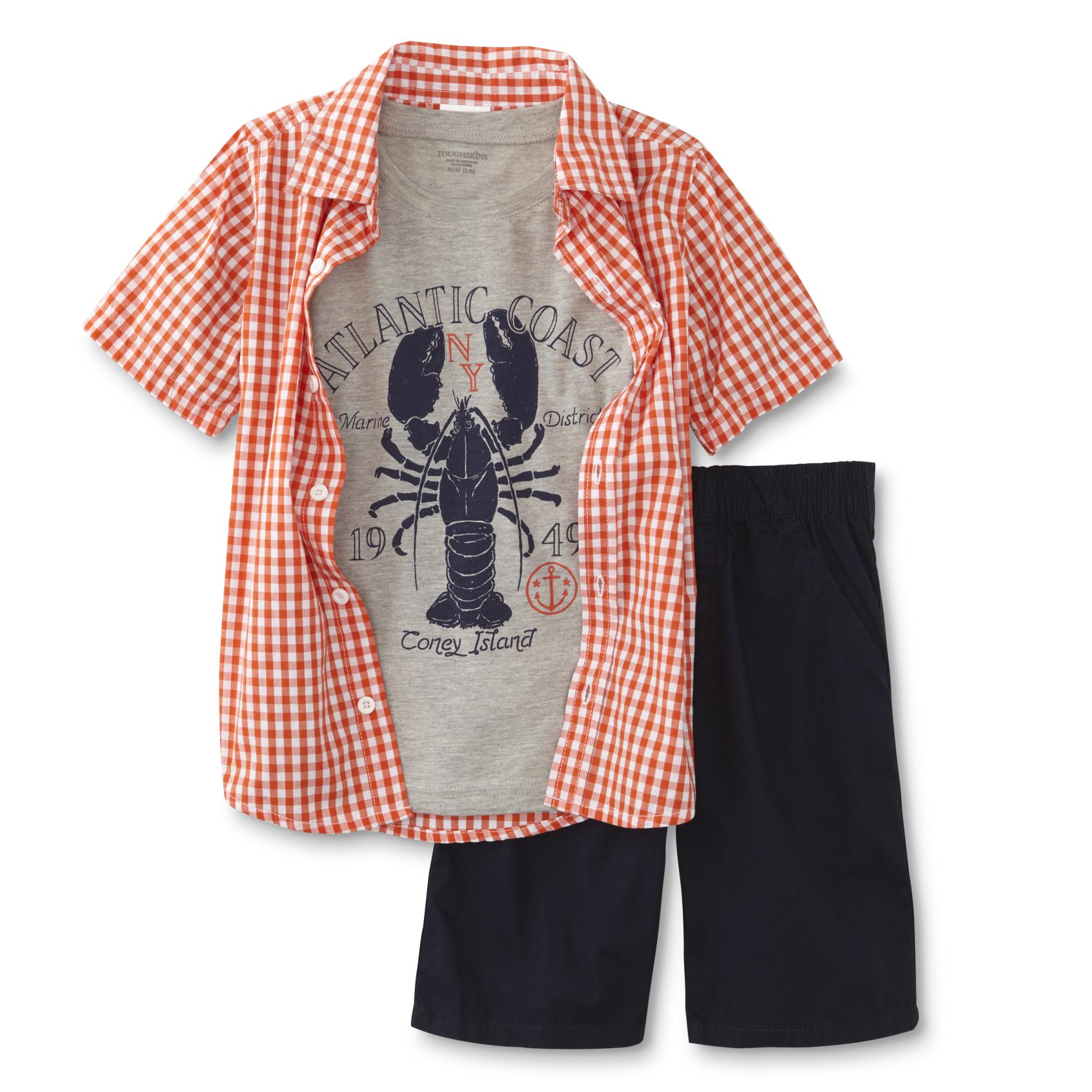 Toughskins Infant & Toddler Boys' Button-Front Shirt, T-Shirt & Shorts - Lobster