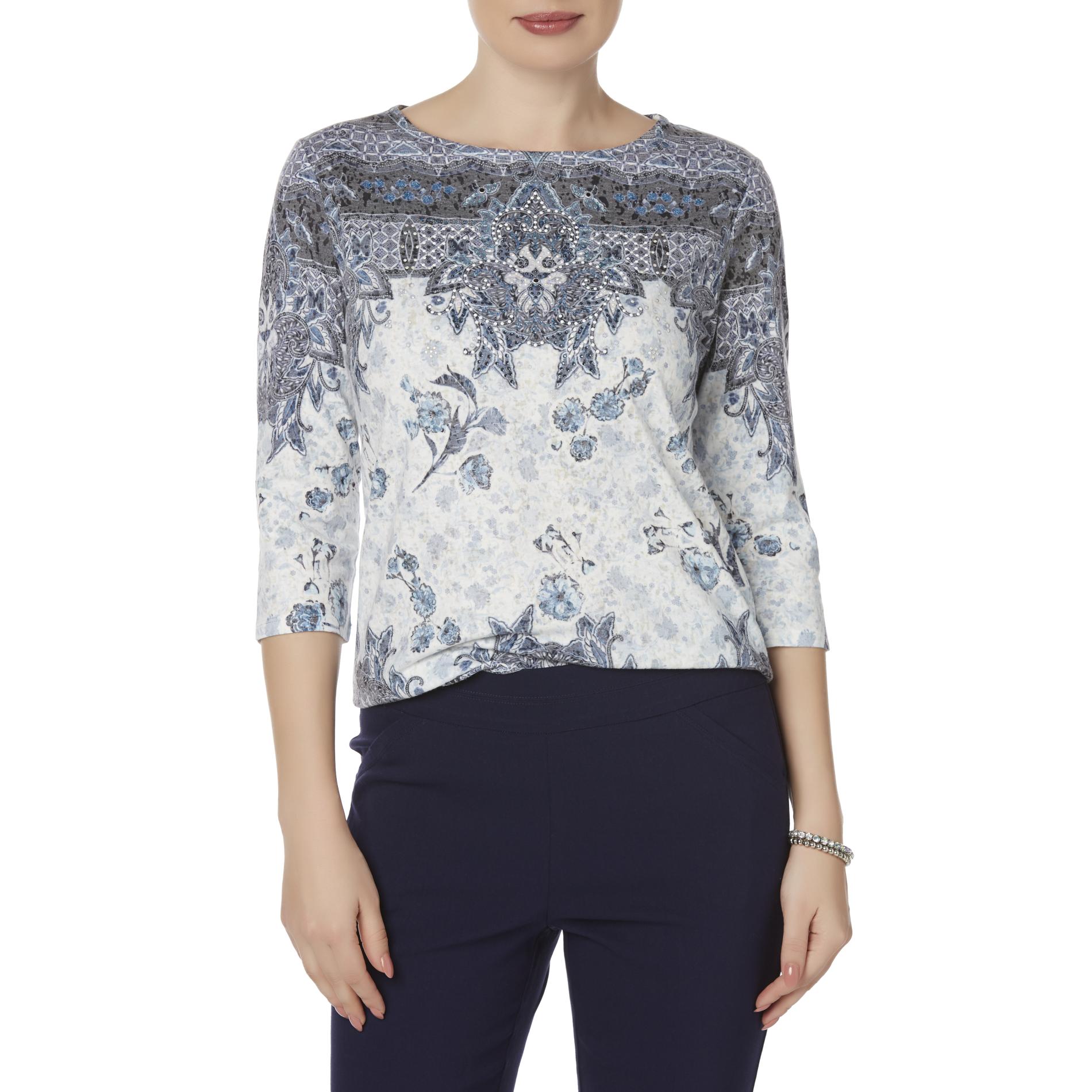 Laura Scott Women's Embellished T-Shirt - Floral & Paisley