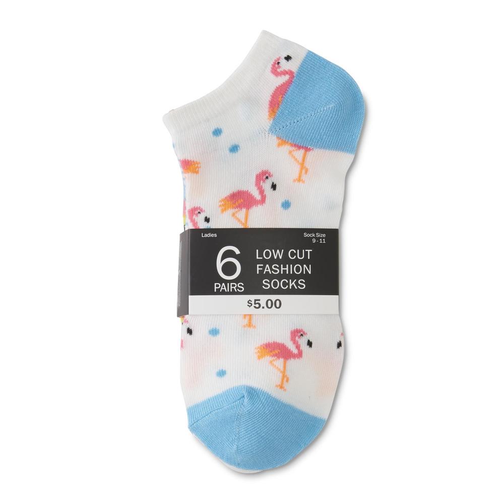 Women's 6-Pairs Low-Cut Fashion Socks - Flamingos & Tropical Birds