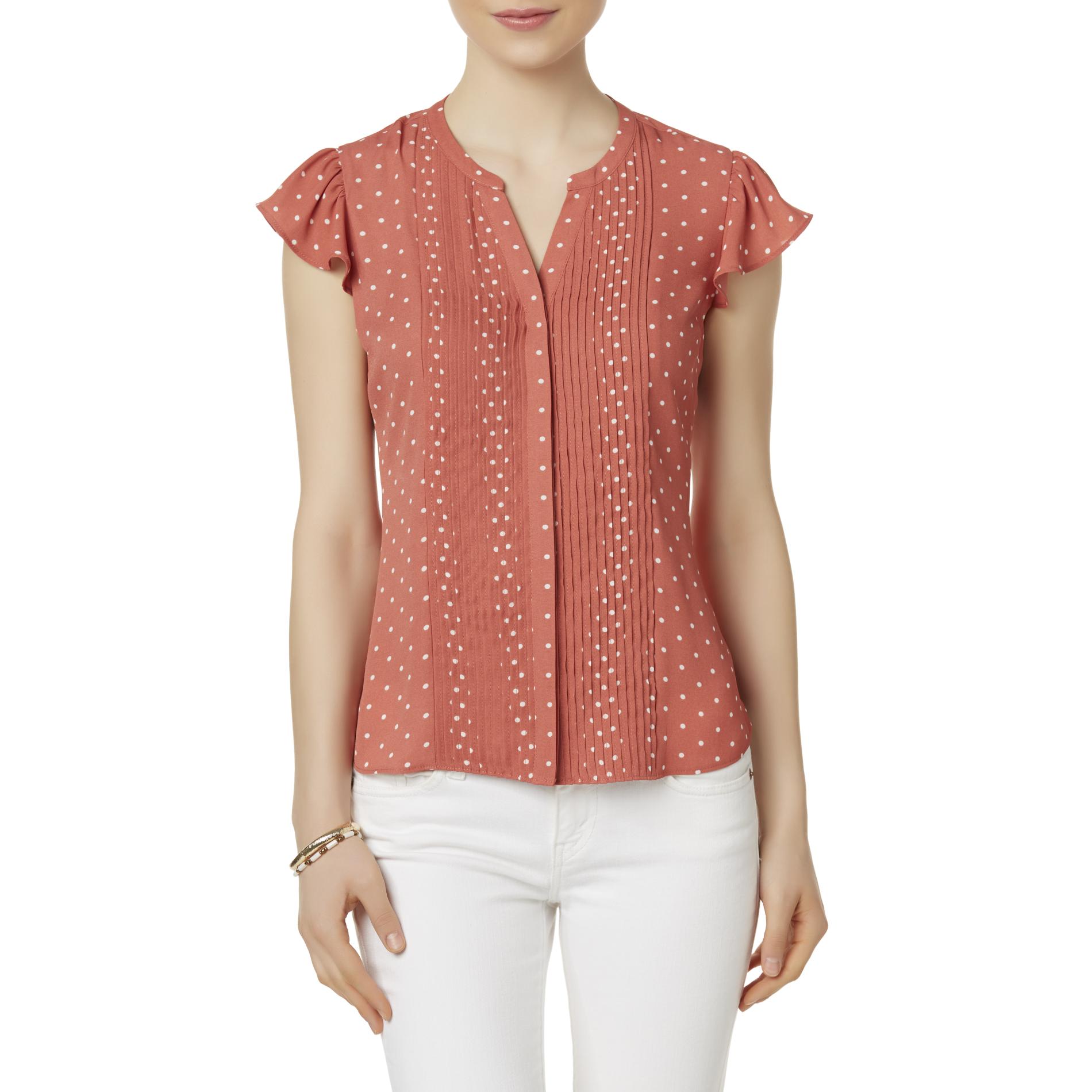 Simply Styled Petites' Pintucked Flutter Sleeve Blouse - Dots