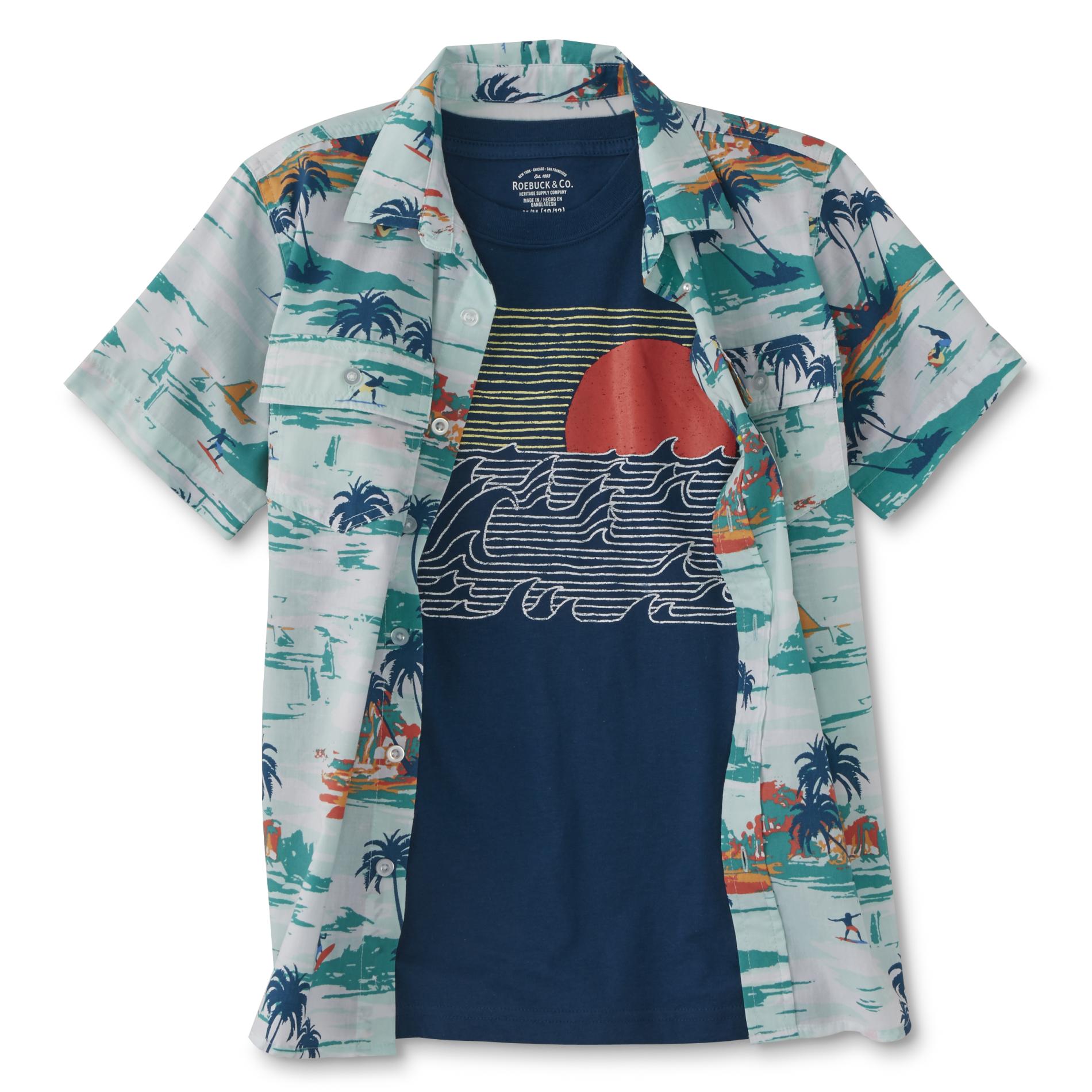 Roebuck & Co. Boys' Camp Shirt & Graphic T-Shirt - Surfer