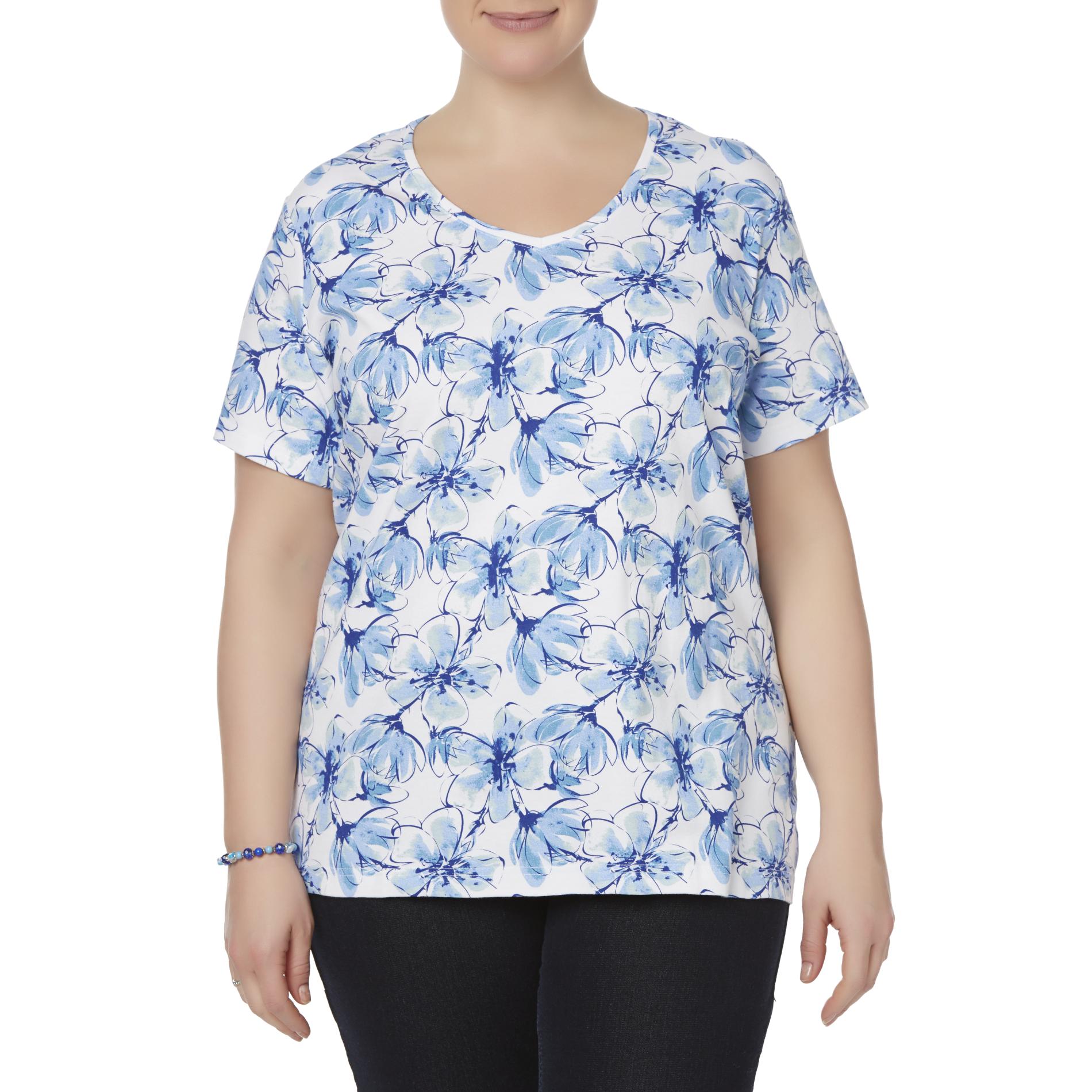 Laura Scott Women's Plus V-Neck T-Shirt - Floral