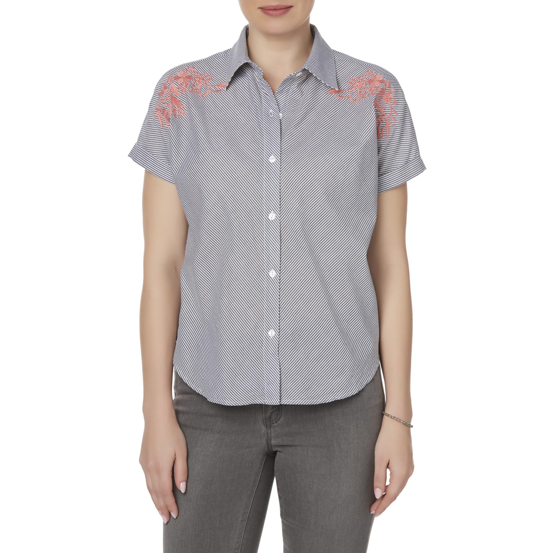 Simply Styled Women's Embroidered Knotted Shirt - Striped