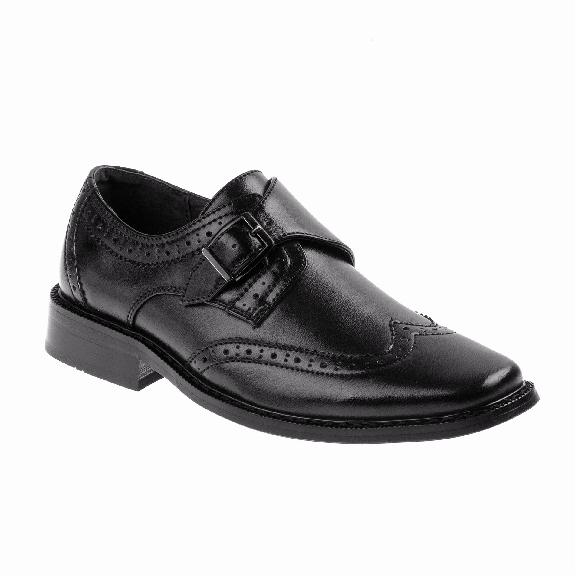 Joseph Allen Boys' Monk Strap Wingtip Dress Shoe - Black