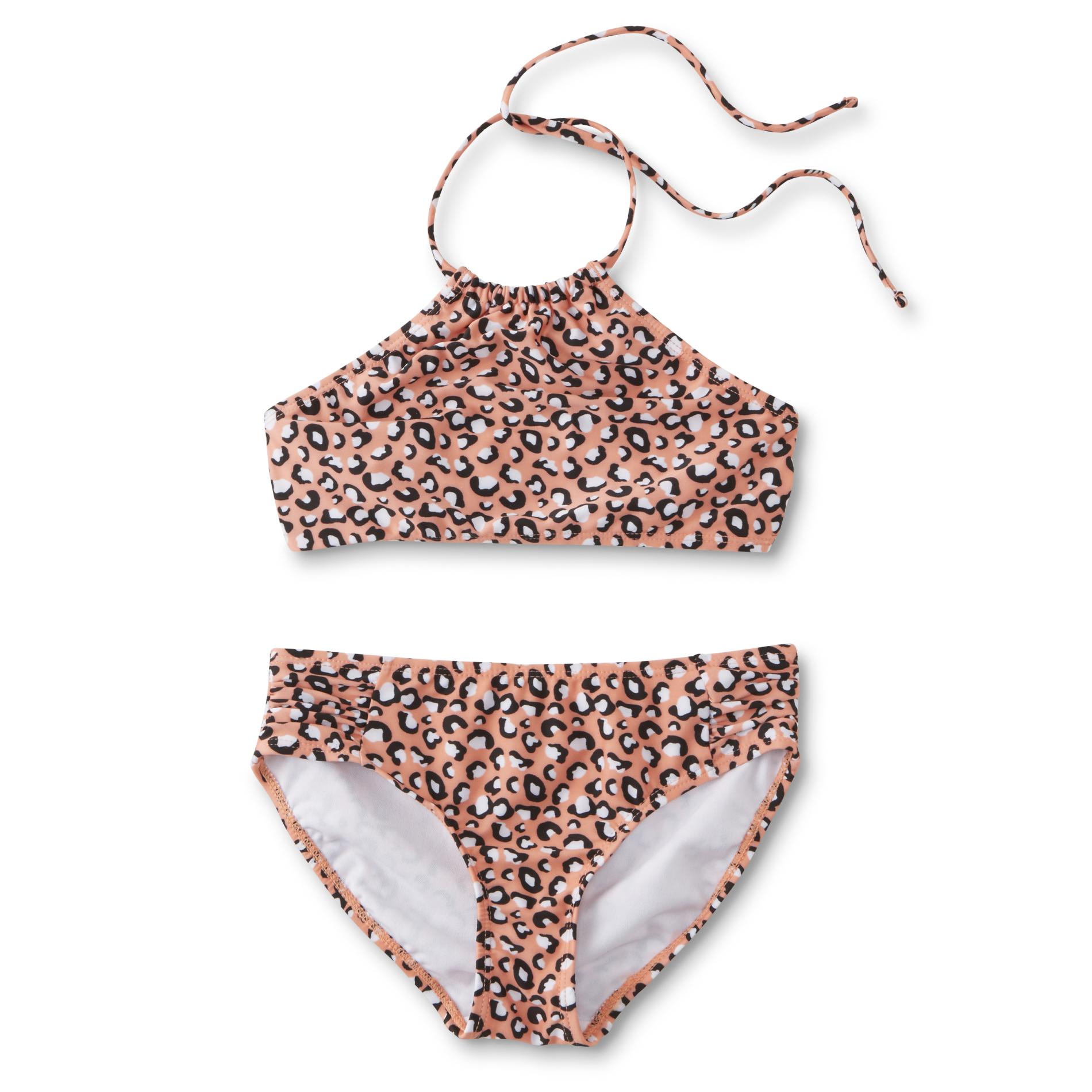 Joe Boxer Girls' Halter Bikini Swim Top & Bottoms - Leopard