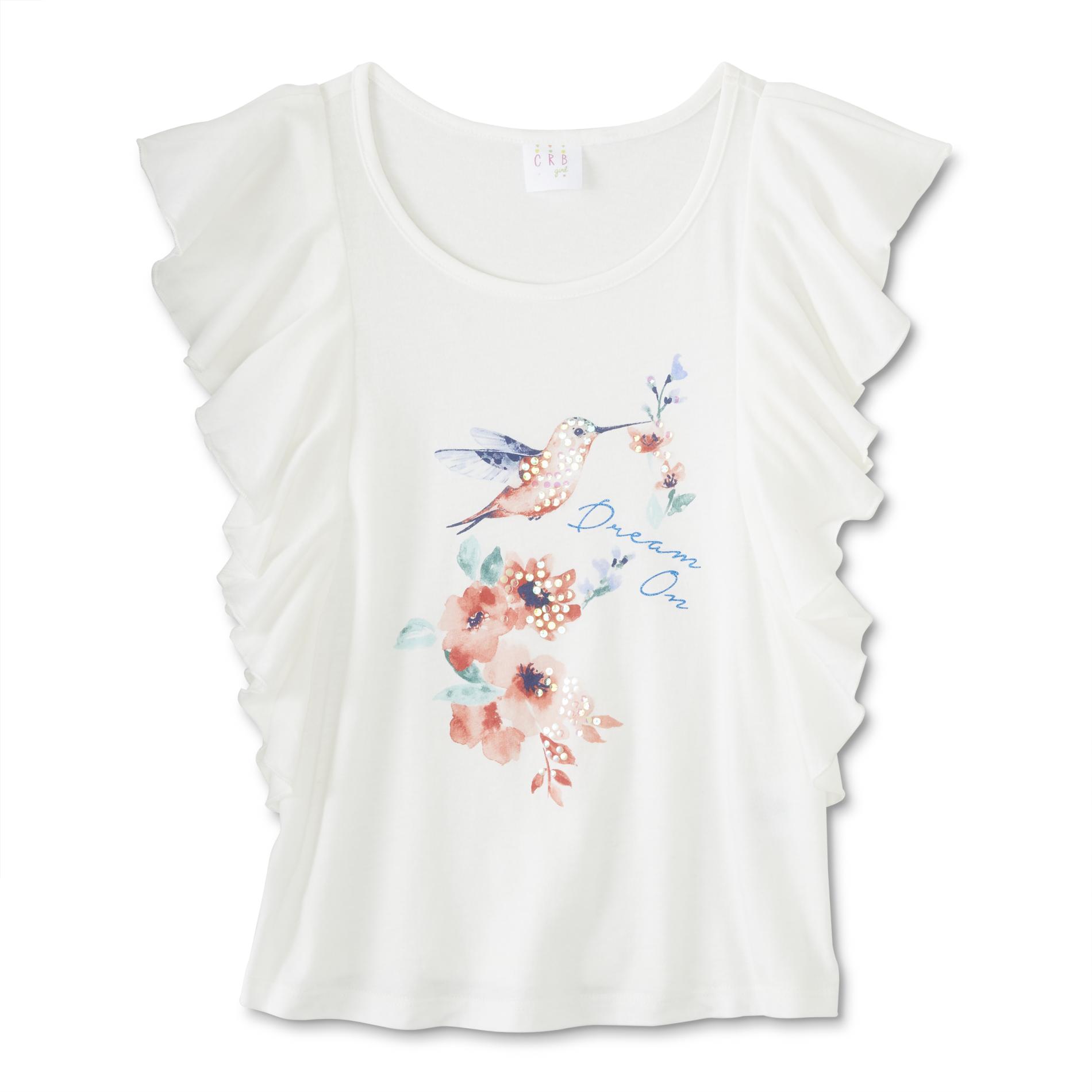 Canyon River Blues Girls' Plus Flutter Sleeve Top - Hummingbird & Floral