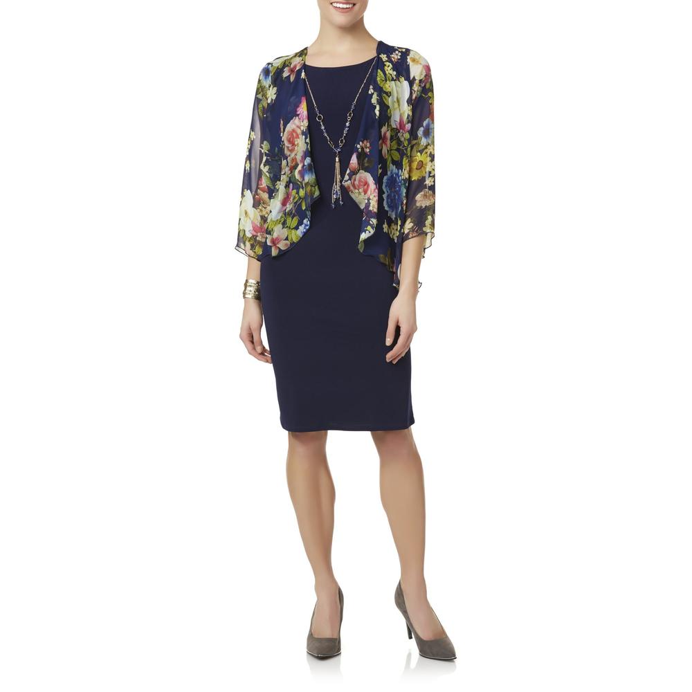 Tiana B Women's Layered-Look Sheath Dress & Necklace - Floral