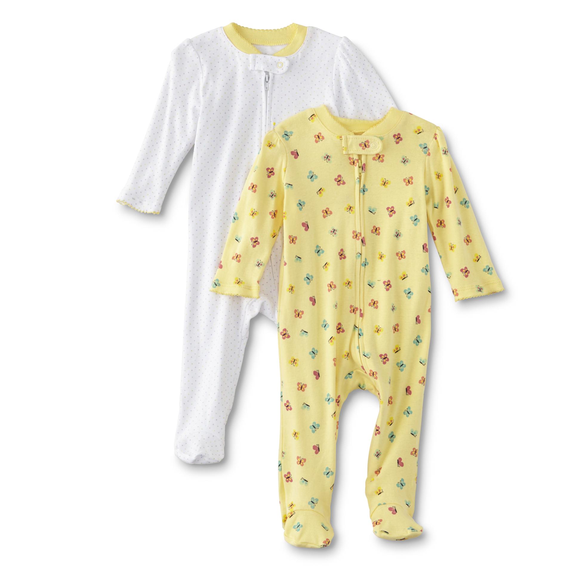 Little Wonders Infant Girls' 2-Pack Footed Pajamas - Butterflies & Dots
