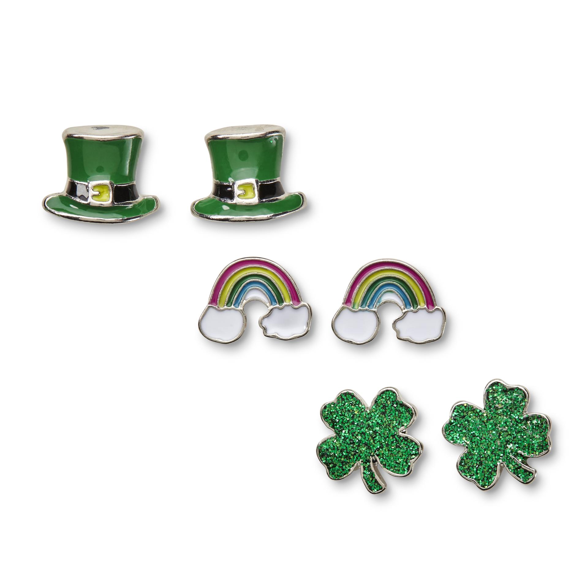 Holiday Editions Women's 3-Pairs St. Patrick's Day Stud Earrings