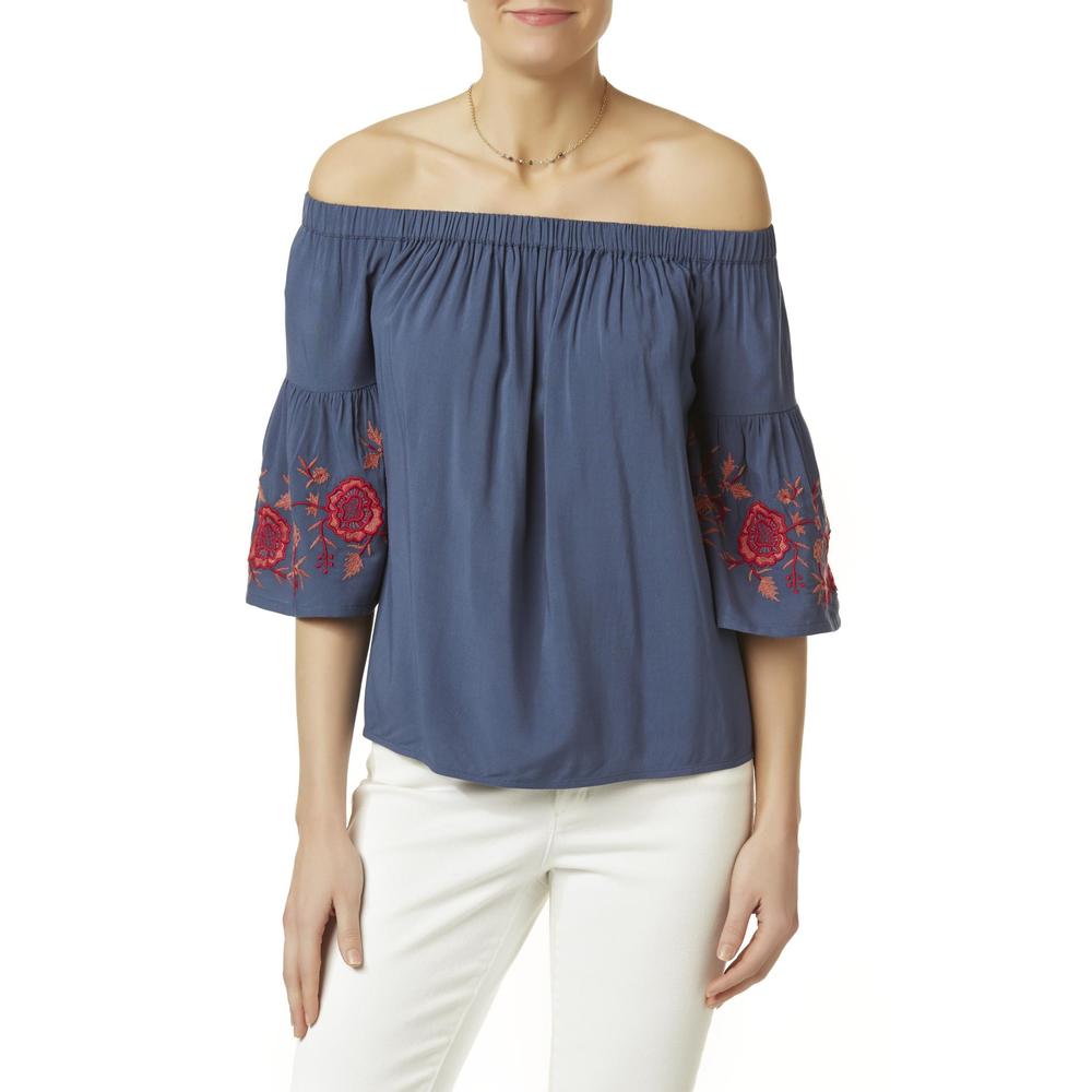 Simply Styled Women's Off-the-Shoulder Embroidered Top - Floral
