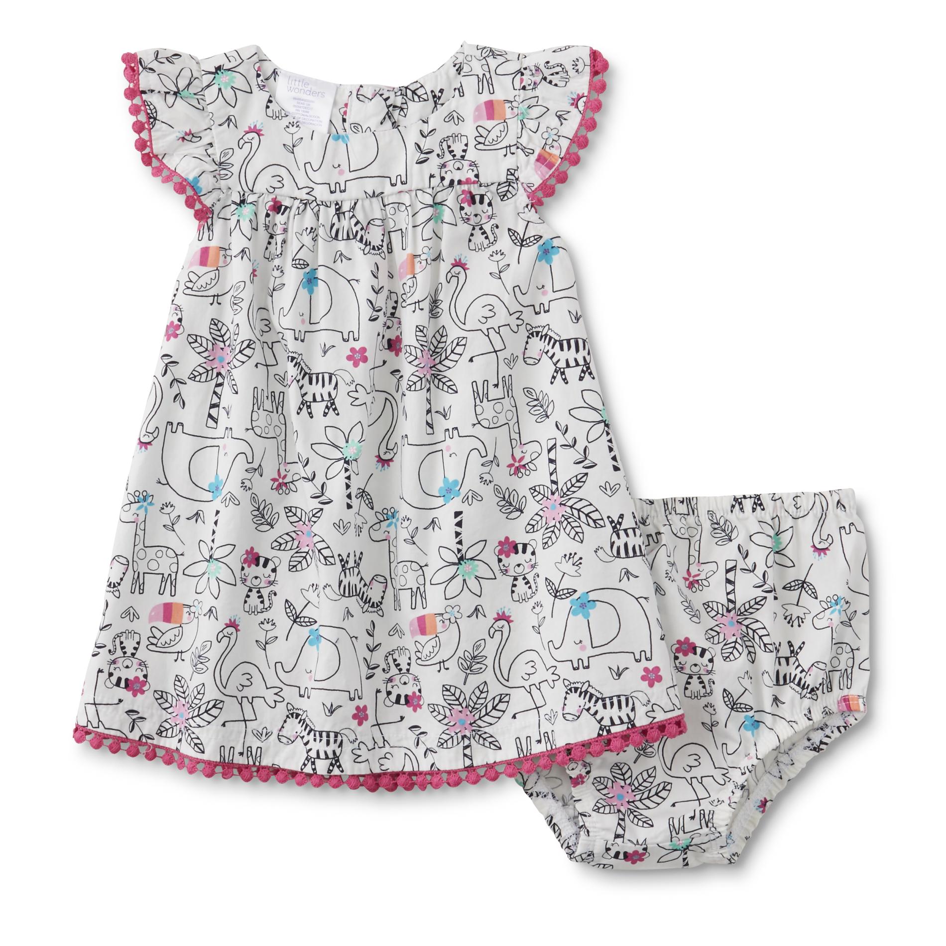 Little Wonders Infant Girls' Babydoll Dress & Diaper Cover - Jungle Animals