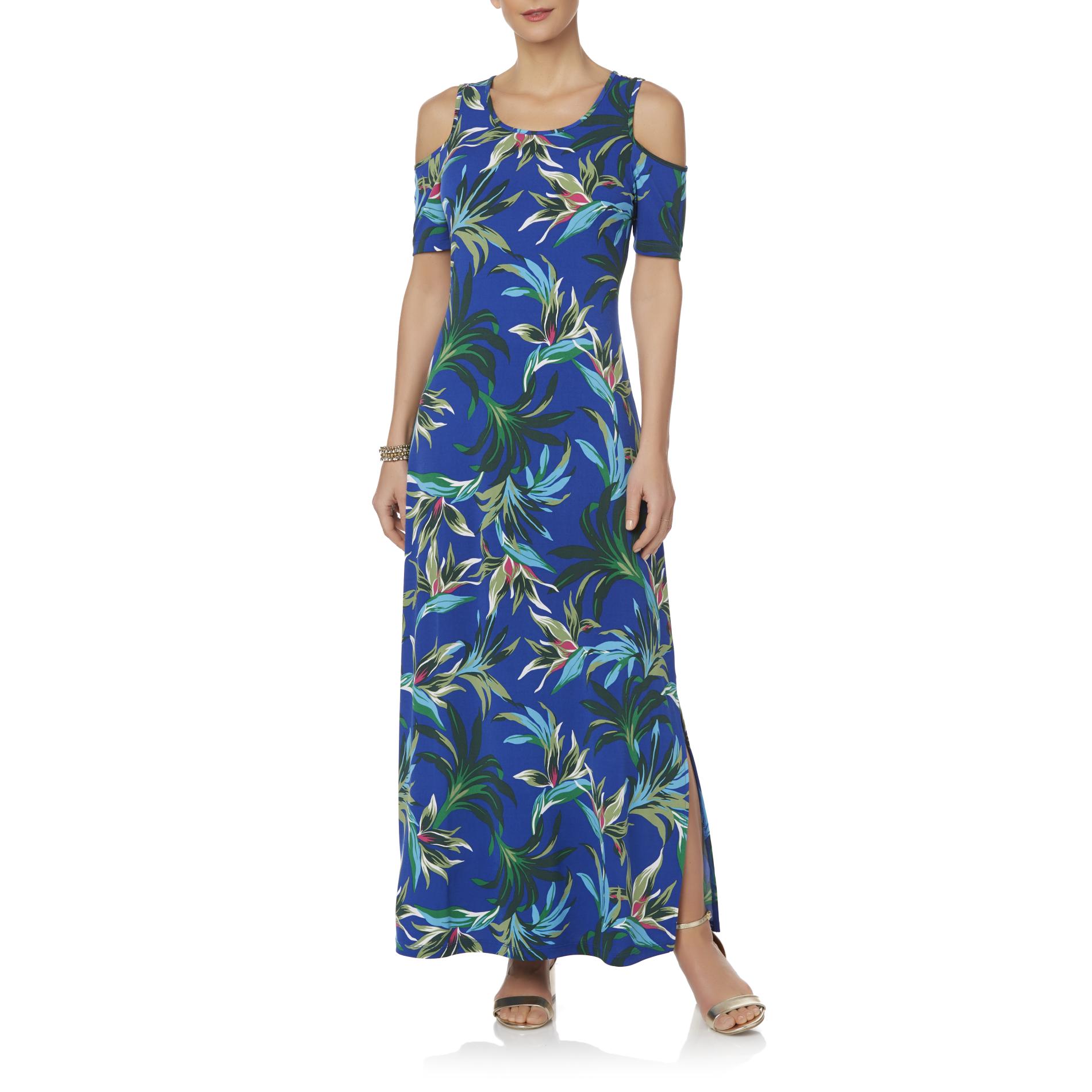 Jaclyn Smith Women's Cold Shoulder Maxi Dress - Tropical