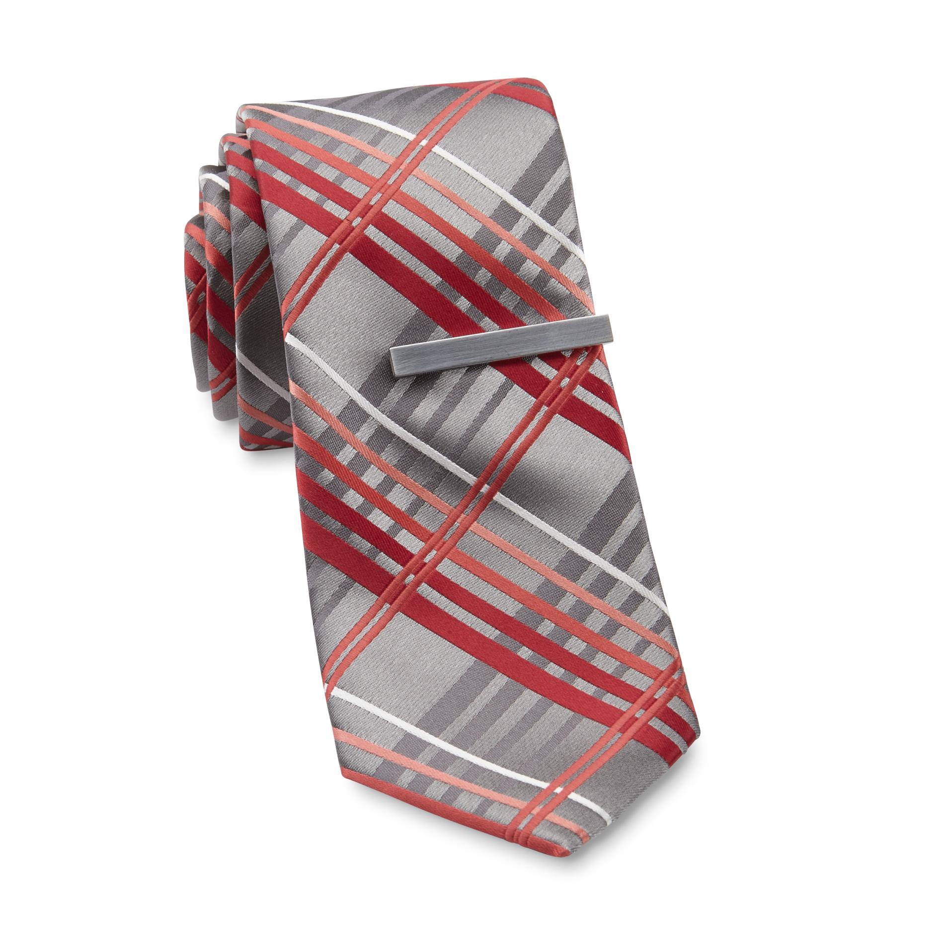 Structure Men's Necktie & Tie Clip - Plaid