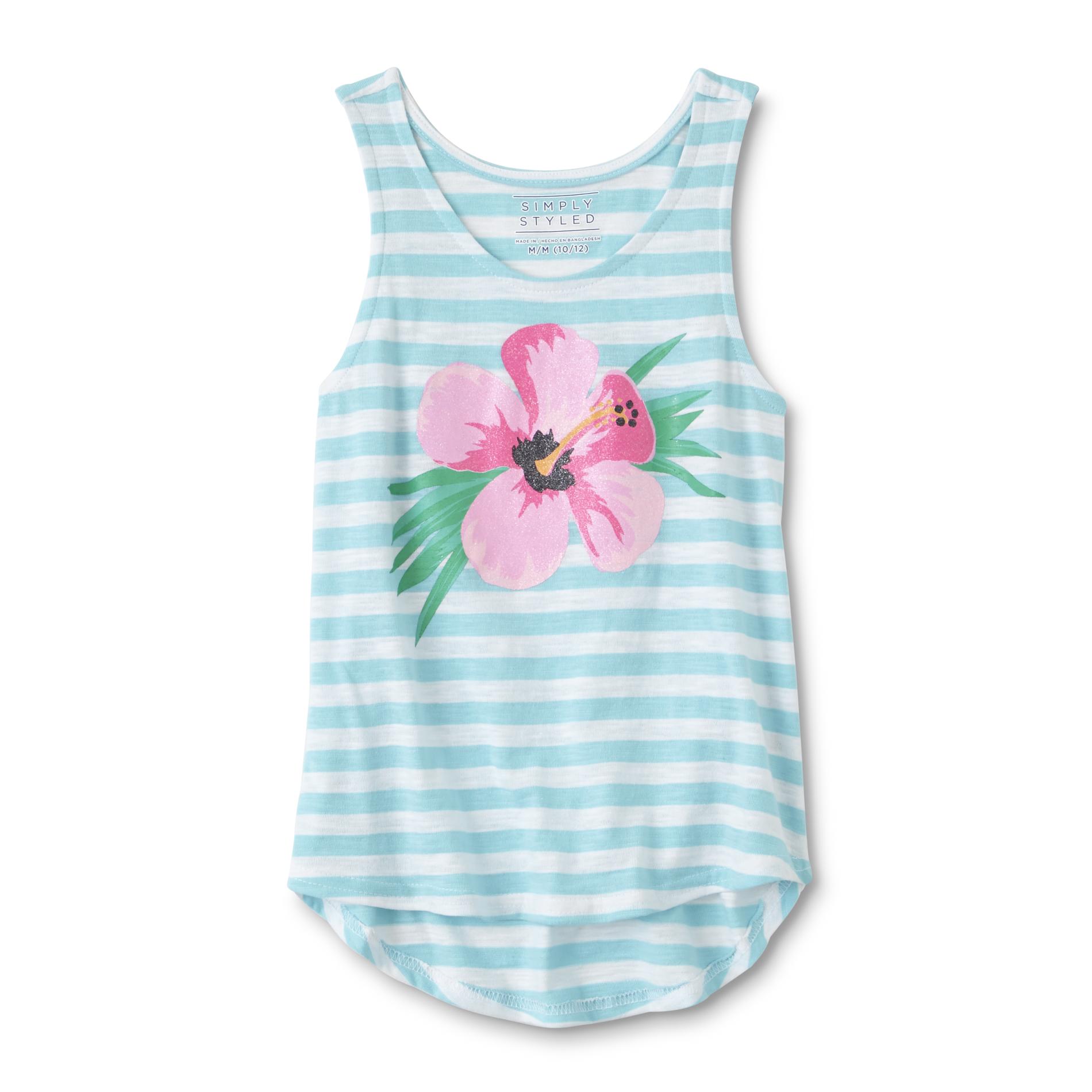 Simply Styled Girls' Graphic Tank Top - Striped & Tropical Flower