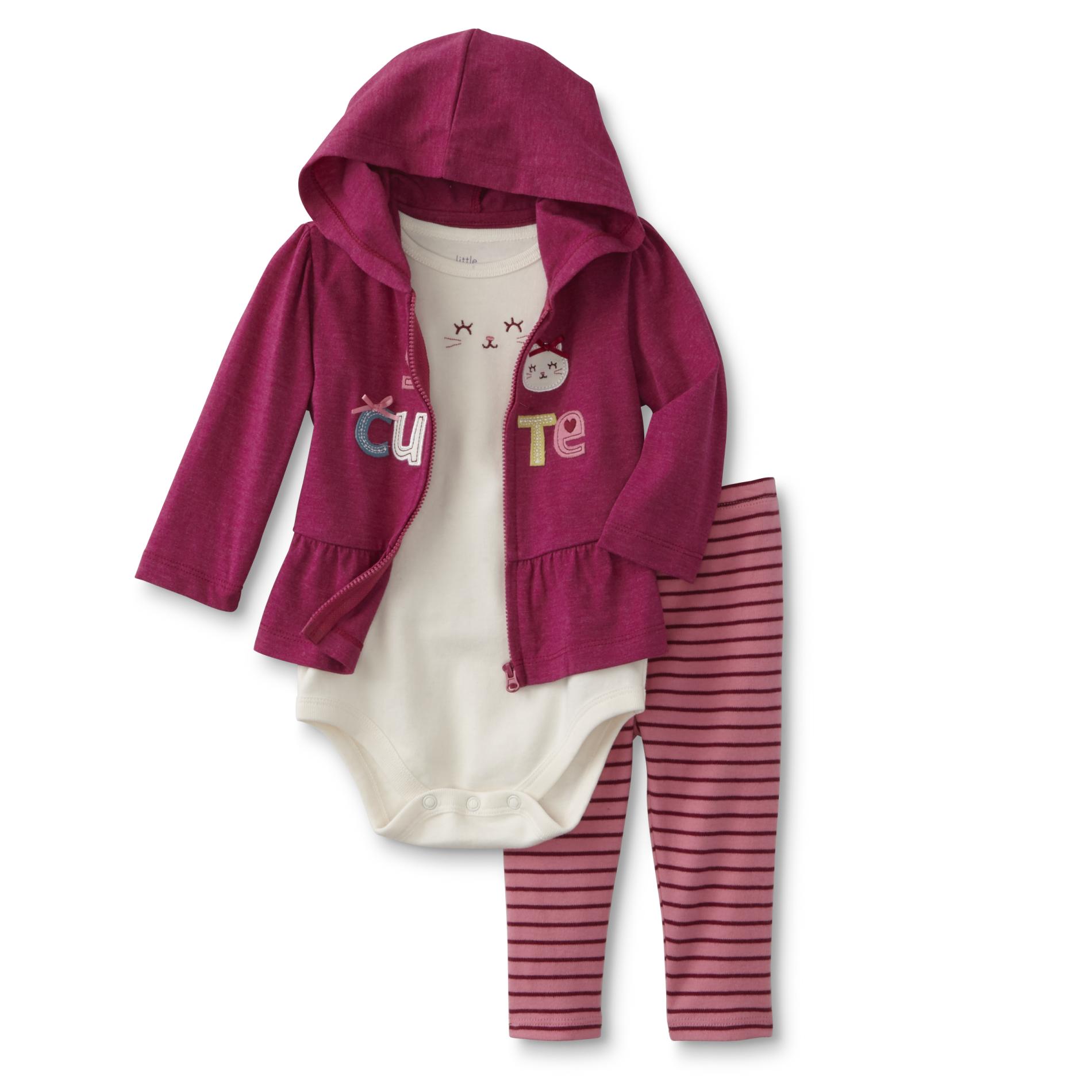 Little Wonders Newborn & Infant Girl's Hoodie Jacket, Bodysuit & Leggings - Kitten