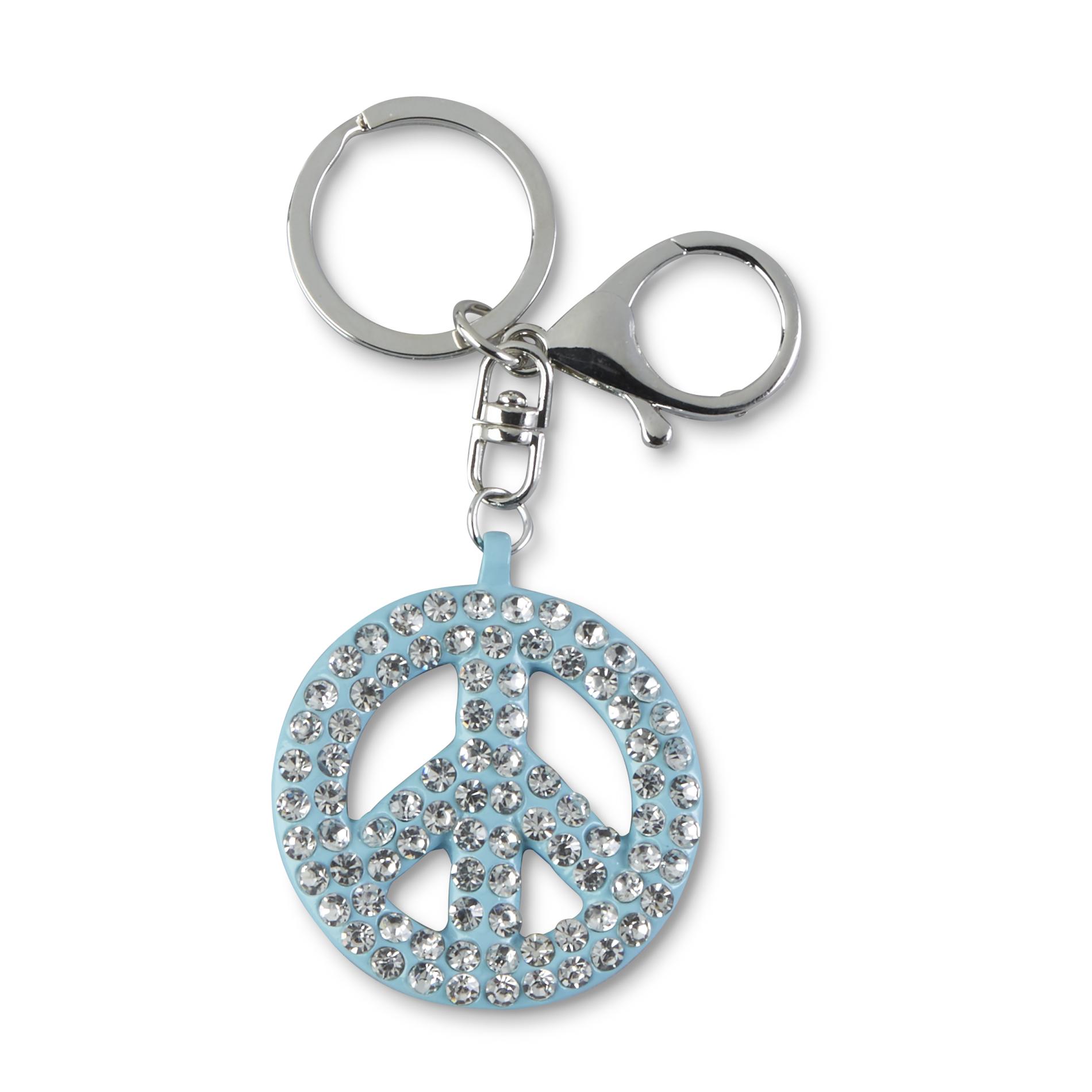 Attention Women's Silvertone Key Chain - Peace, Blue Attention Women's Silvertone Key Chain - Peace, Blue