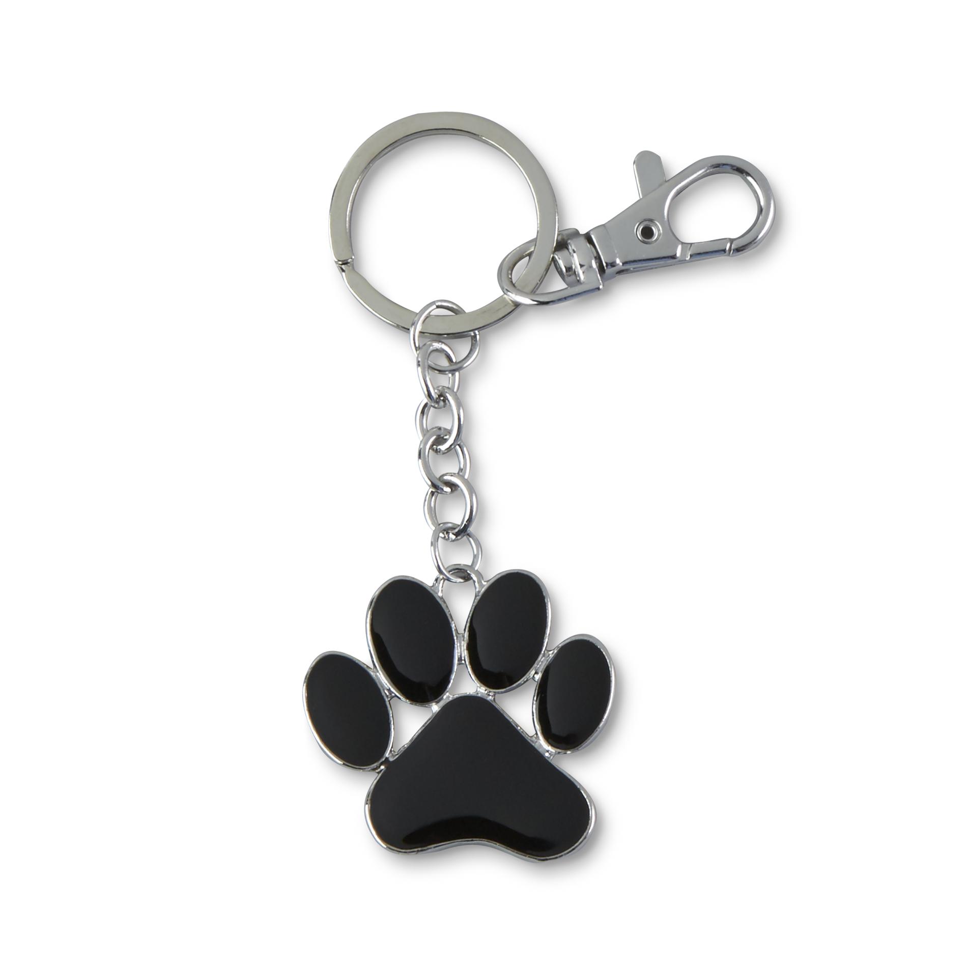 Attention Women's Silvertone Key Chain - Paw Print, Black Attention Women's Silvertone Key Chain - Paw Print, Black