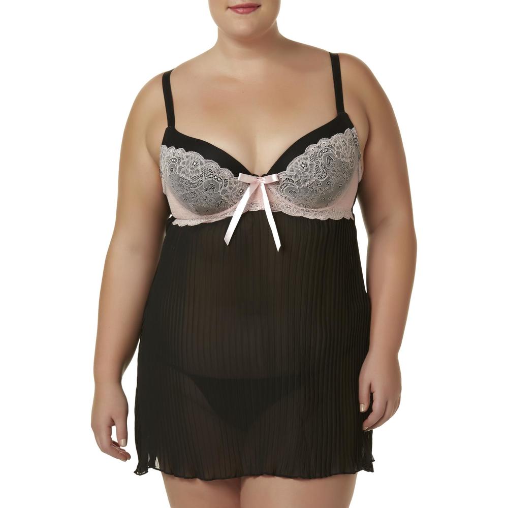 Passion Forever Women's Plus Chemise & Thong Panties