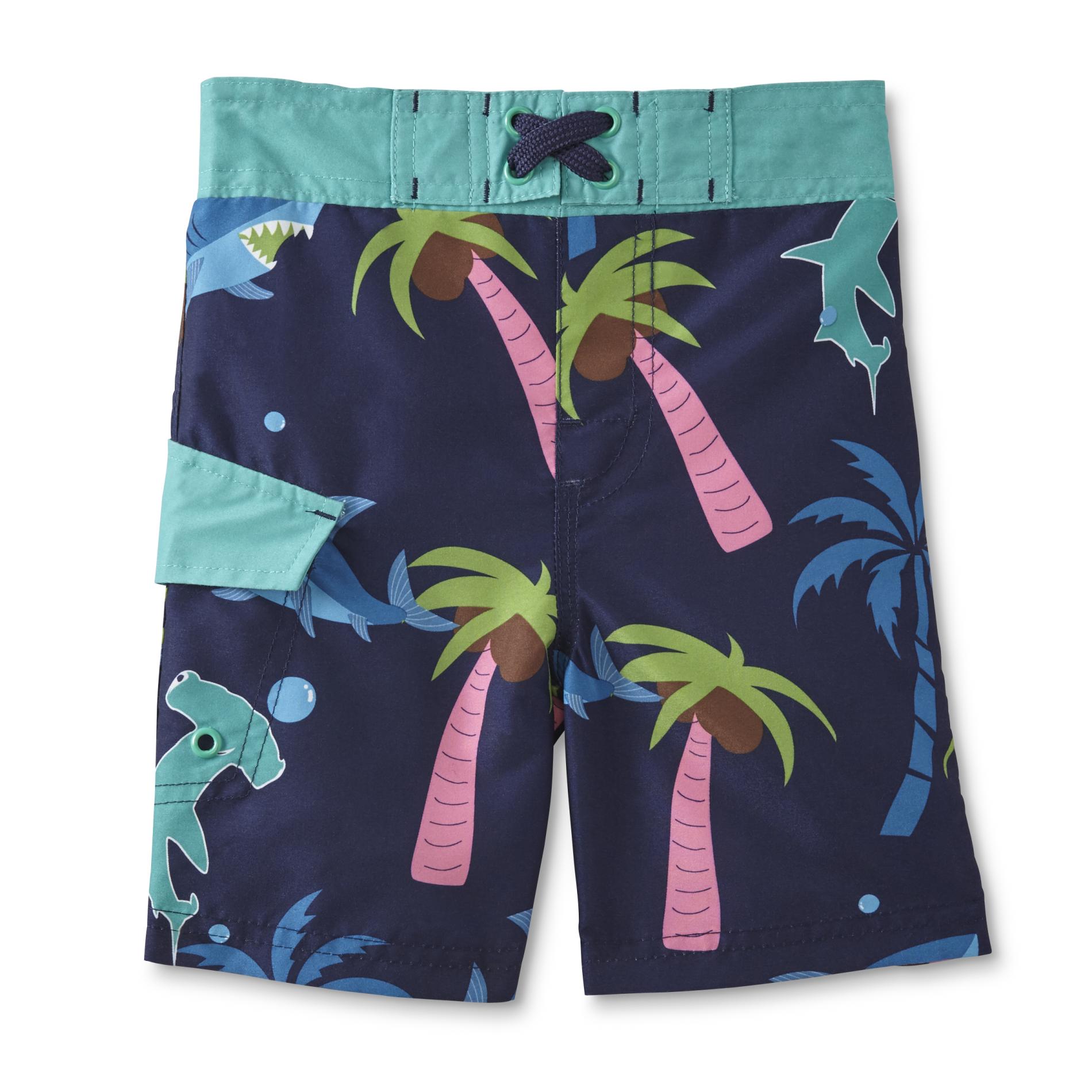 Joe Boxer Toddler Boys' Swim Trunks - Sharks & Palm Trees