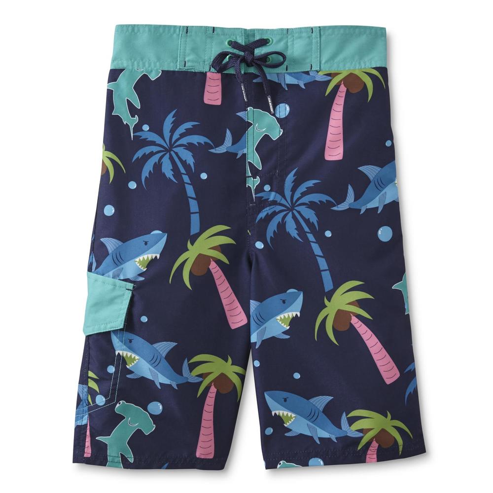 Joe Boxer Boys' Swim Boardshorts - Shark & Palm Tree
