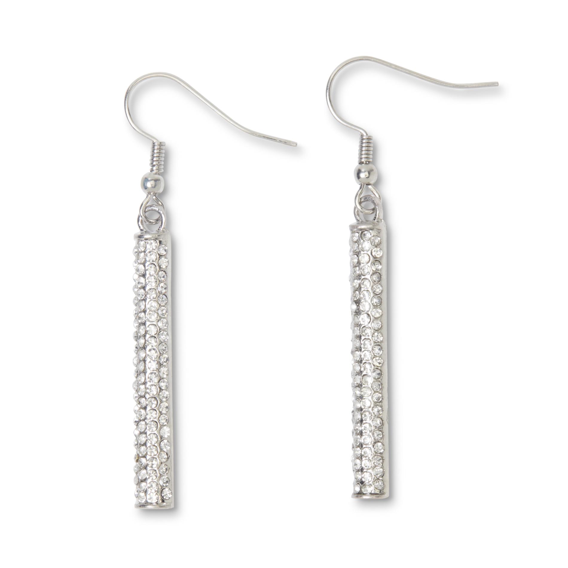 Attention Women's Silvertone Jeweled Bar Dangle Earrings