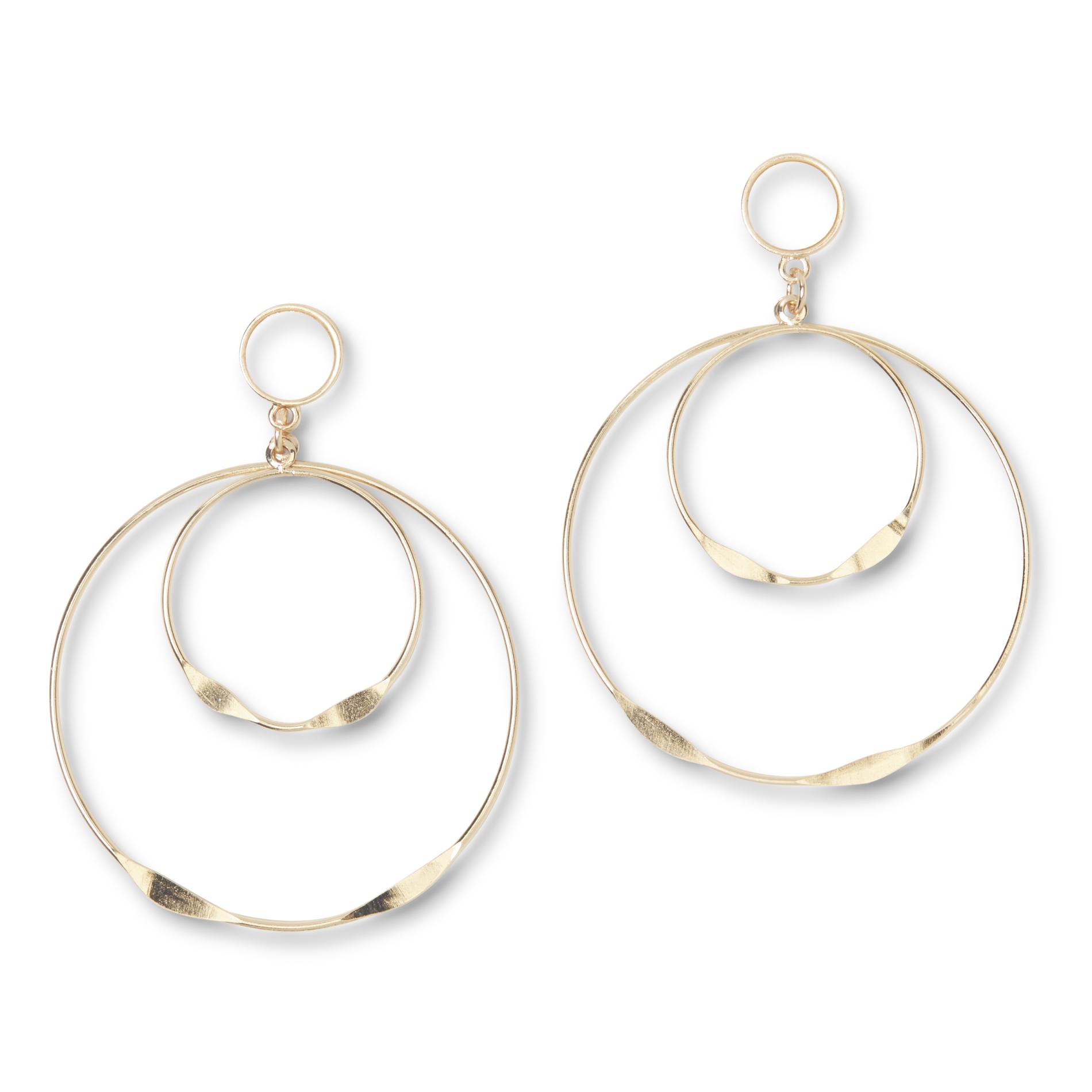 Attention Women's Goldtone Jeweled Double Hoop Earrings