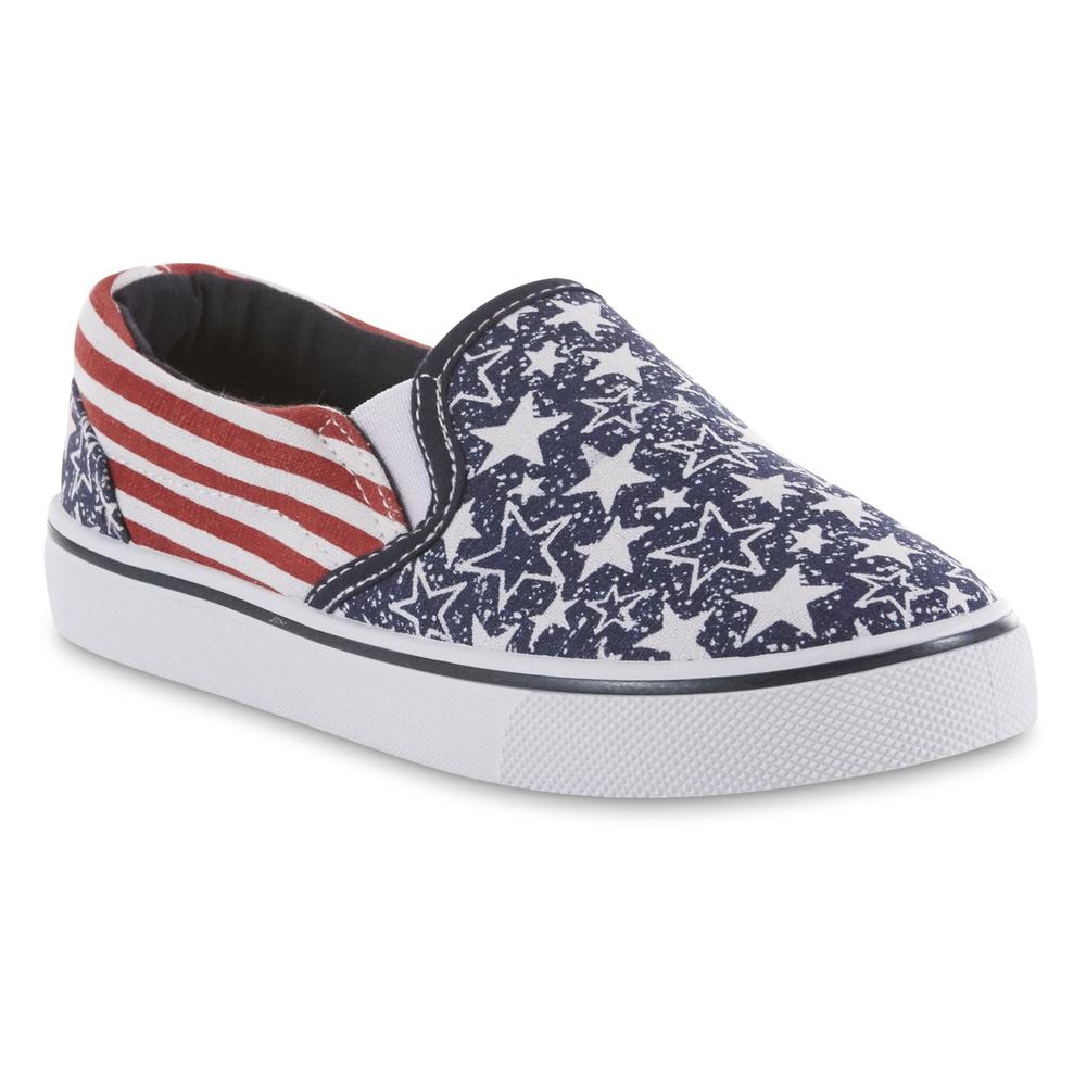 Basic Editions Boys' Revolve Blue/American Flag Casual Shoe