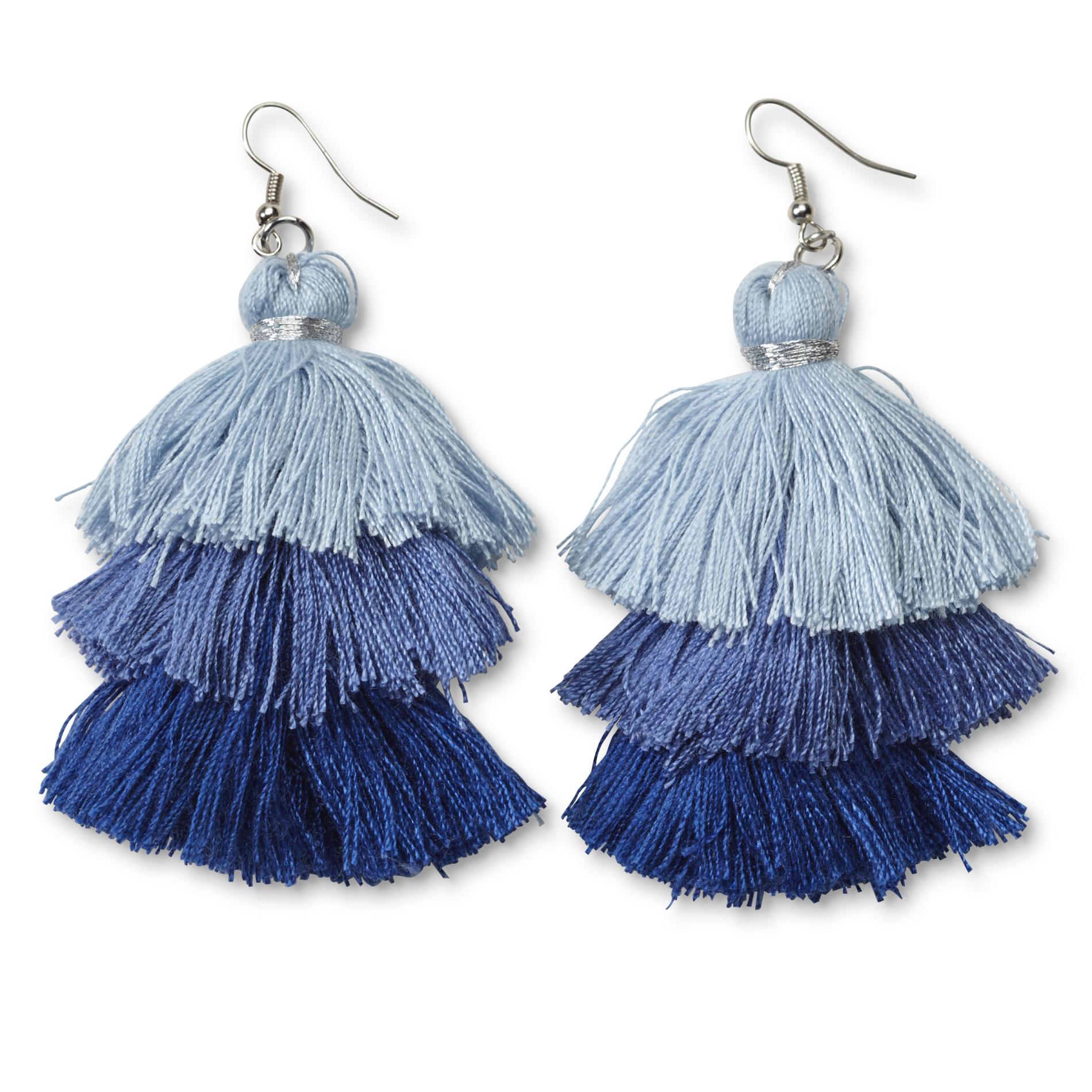 Attention Women's Dangle Tassel Earrings, Blue Attention Women's Dangle Tassel Earrings, Blue
