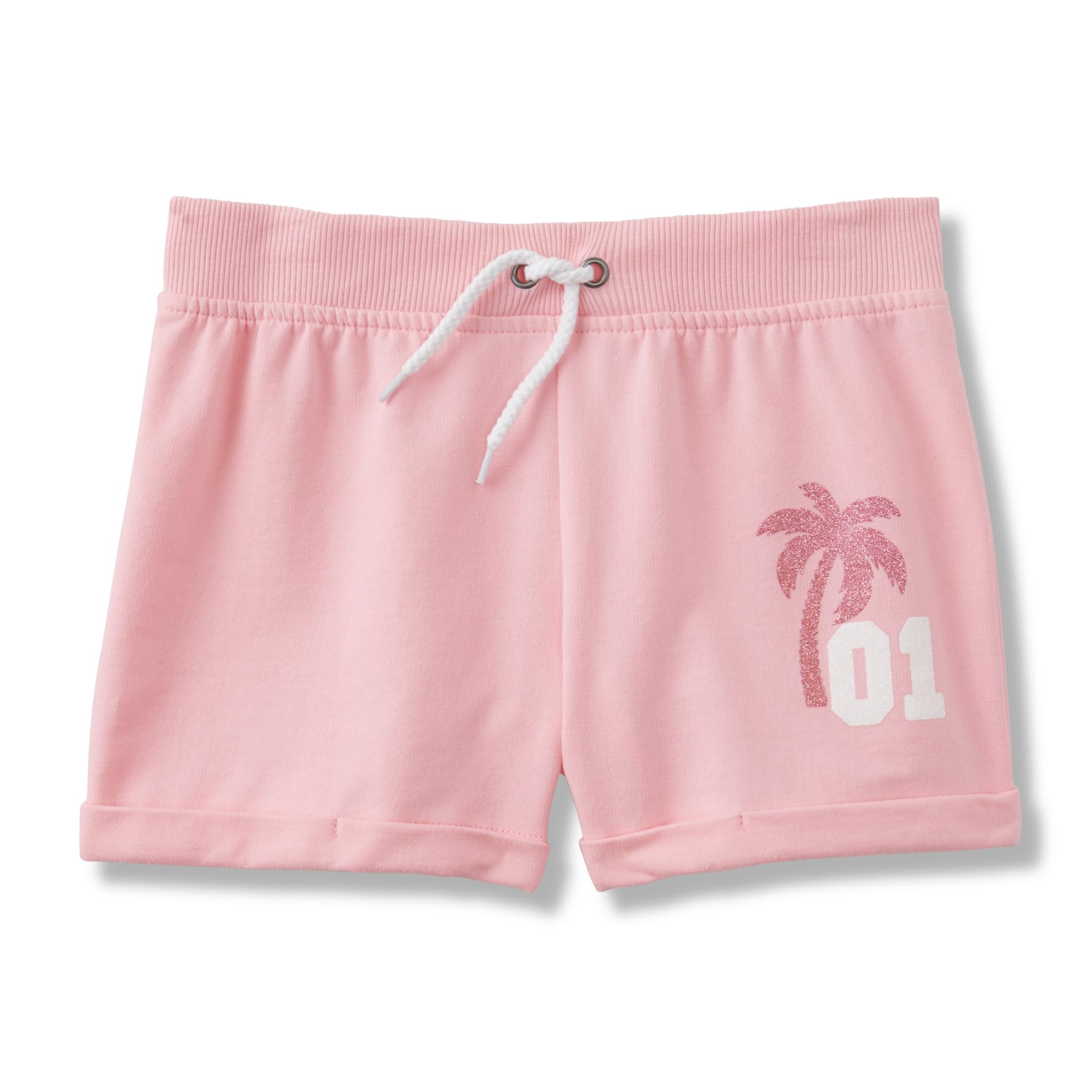 Canyon River Blues Girls' Cuffed French Terry Shorts - Palm Tree